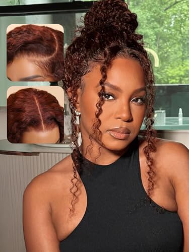 7X5 Pre Cut Lace Curly Wig Reddish Brown Color