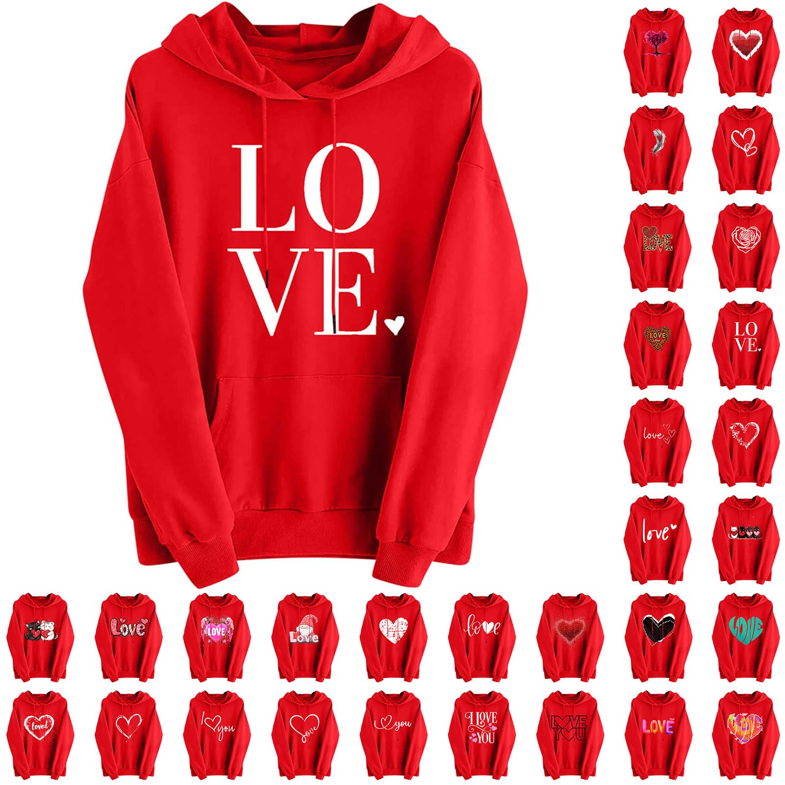 Valentine's Day Sweater for Women - Long Sleeve Love Heart Graphic Hoodie with Pocket | Cozy Casual Pullover for Date Night, Gift Giving & Winter Fashion