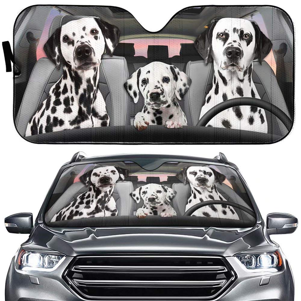 Car Windshield Sun Shade with Dalmatian Print - UV Heat Reflector for Front Window Protection | Perfect for SUVs, Trucks & Vans | Keep Your Car Cool & Protect Pets