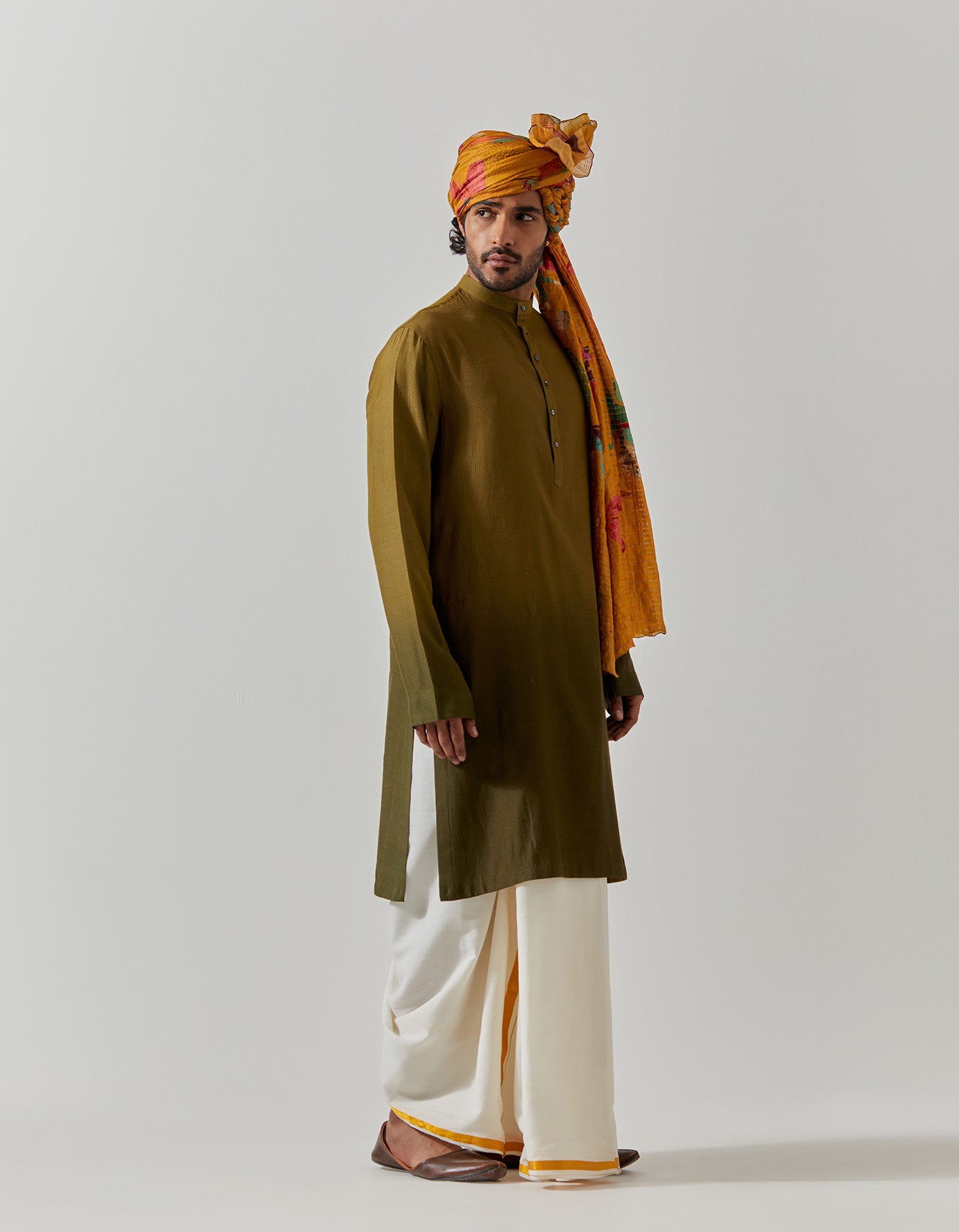 Roshan Bade Miyan Kurta - Premium Muga Satin Olive Kurta for Men - Traditional Indian Ethnic Wear for Festivals & Weddings