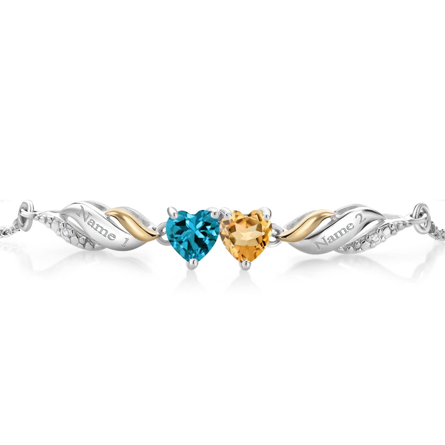 1.03Ct London Blue Topaz & Citrine Bracelet in 925 Silver & 10K Gold for Women - Elegant Jewelry Gift