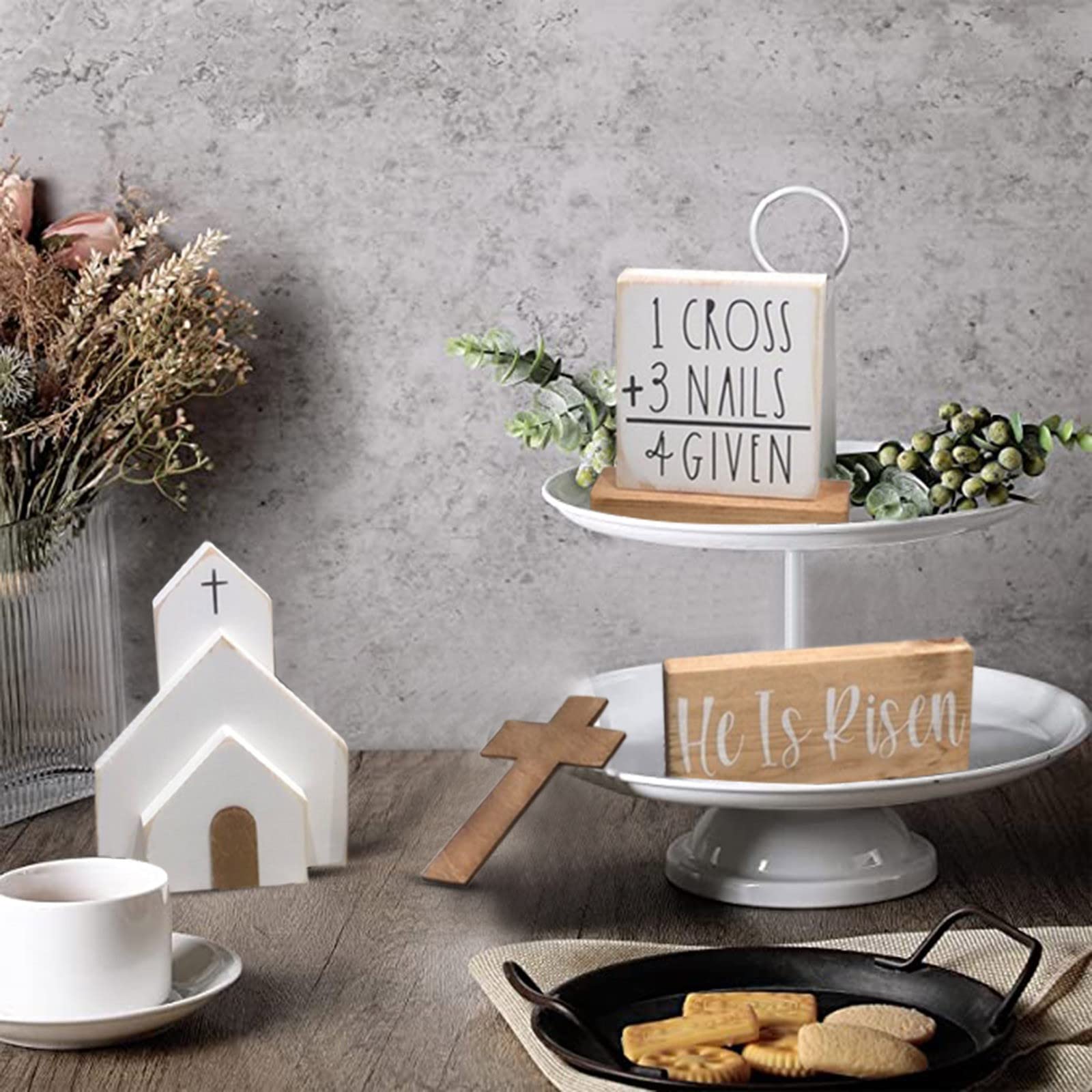 3D Mini Wooden Bunny Signs Easter Tiered Tray Decor - Rustic Wooden Easter Decorations for Home, Office & Party - Perfect for Spring Centerpieces, Holiday Tablescapes & Farmhouse Style Decor