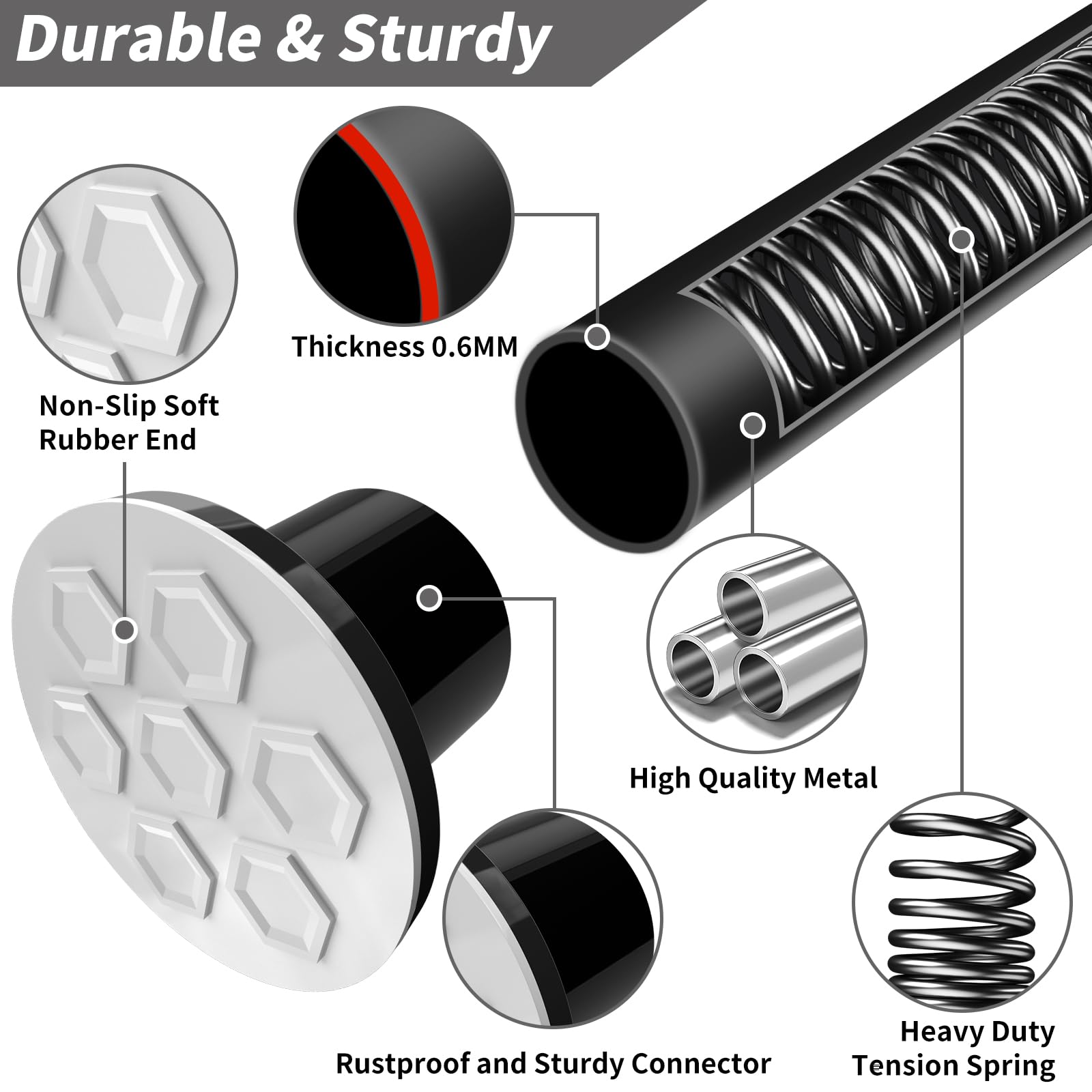 **102-120 Inch No Drill Tension Curtain Rod - Adjustable Shower & Window Rod, Non-Slip Telescoping for Bathroom, Bedroom, Patio & Laundry (Black) - Perfect for Home Decor & Space-Saving Solutions**