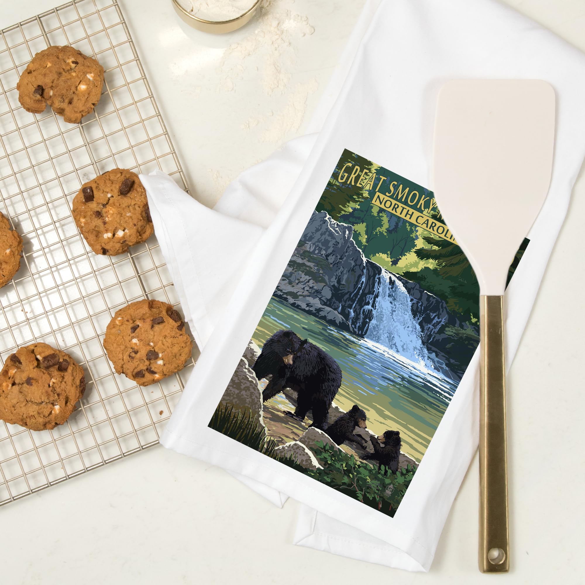 Great Smoky Mountains North Carolina Painterly Falls Tea Towel - 100% Cotton Decorative Hand Towel for Kitchen & Home Decor | Perfect for Dish Drying, Gift Giving & Farmhouse Style Decor