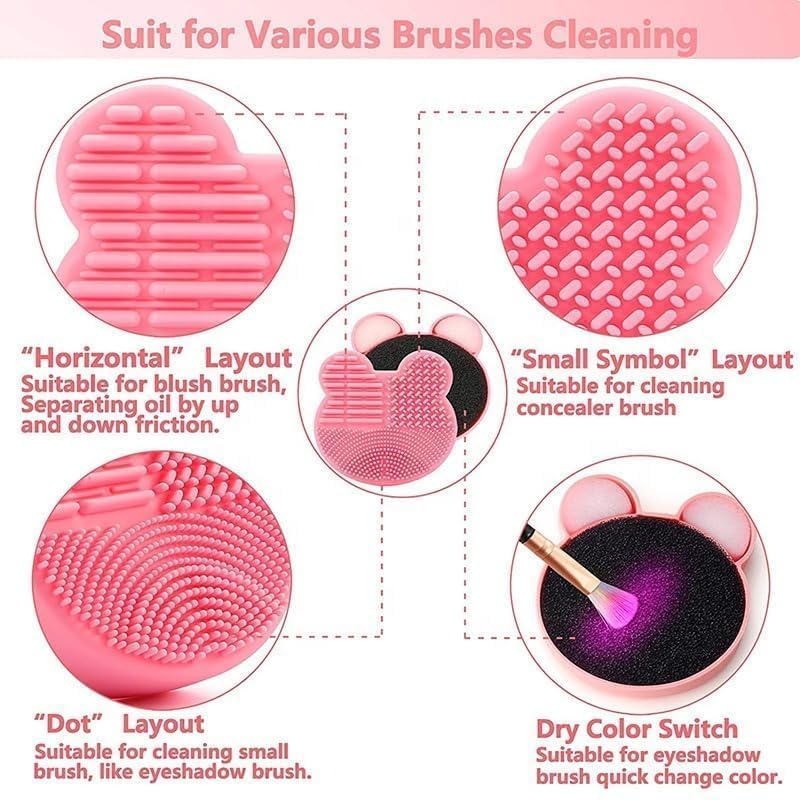 Giffy® Silicone Makeup Brush Cleaner Pad - Mickey Bear Design, Cosmetic Brush Washing Tool for Quick Cleaning (Multicolor, Medium, 2-Pack) | Perfect for Home, Salon & Travel Makeup Brush Care
