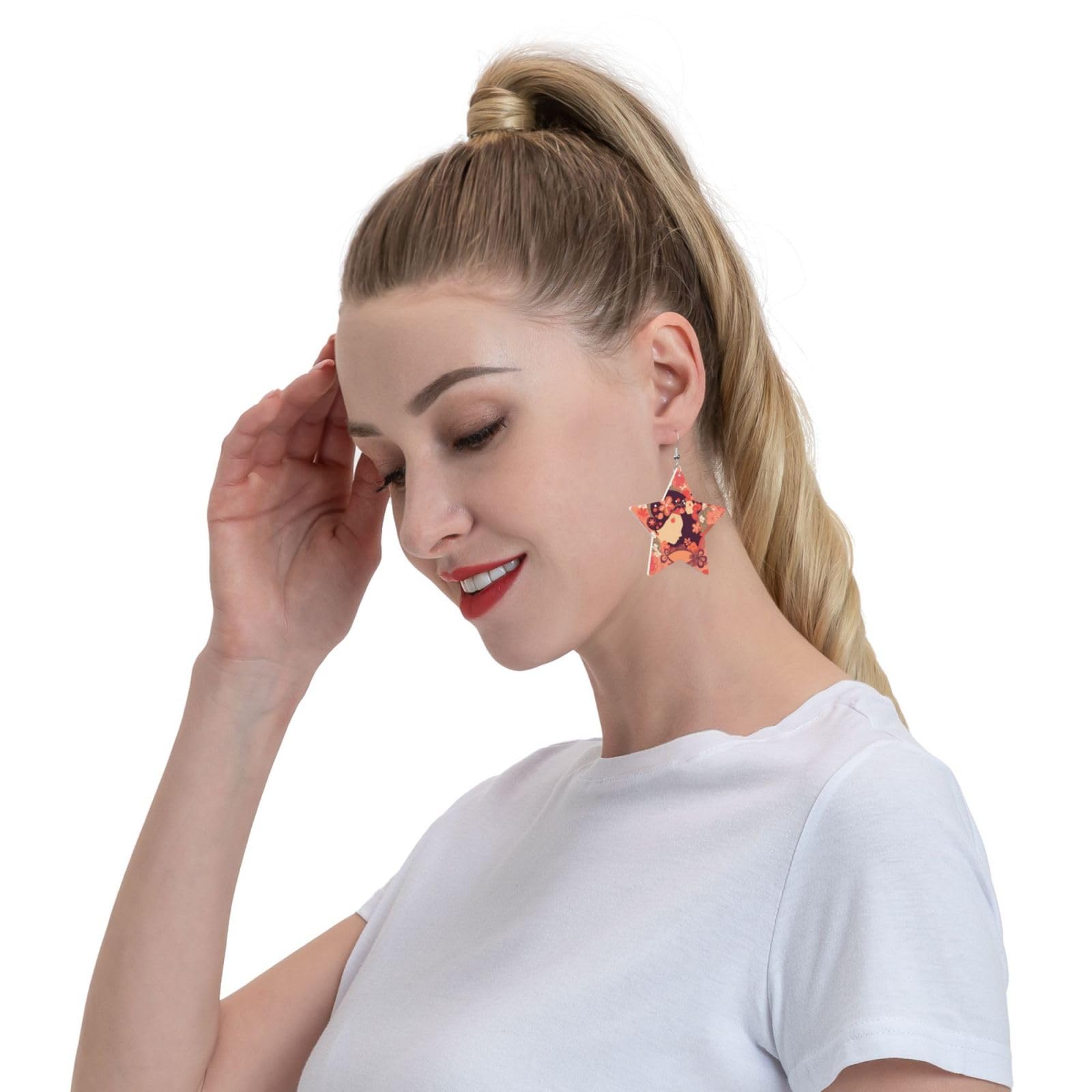 Fashionable Leather Star Earrings for Women - Daisy & Frame Dangle Earrings - Perfect Valentine's Day & Anniversary Jewelry Gift - Great for Date Nights & Special Occasions