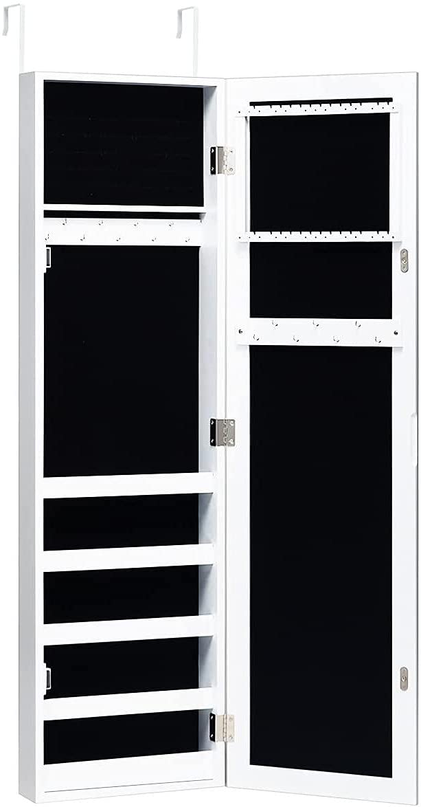 Wall Mount Jewelry Armoire Mirror Cabinet - Over The Door Hanging Organizer with 5 Shelves for Bracelets, Rings & Cosmetics | Perfect for Bedroom Closet, Bathroom & Dressing Room Organization