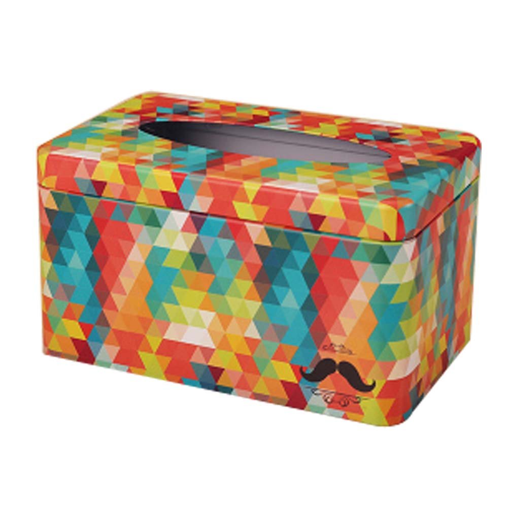 Colorful Geometric Tinplate Tissue Box Holder - Home Office Bar Facial Napkin Cover for Desk & Bathroom Decor