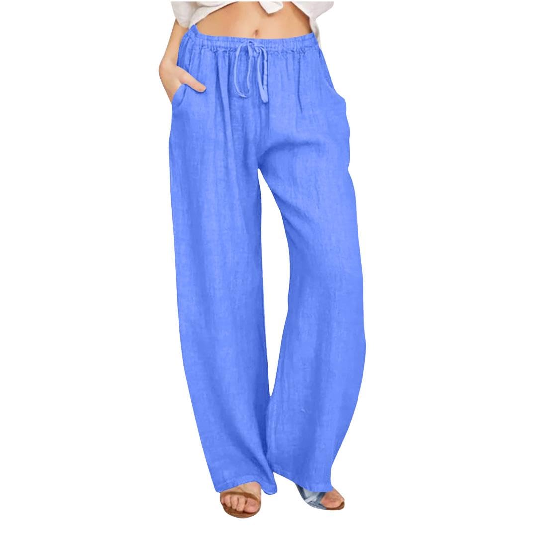 Trendy Women's Linen Pants 2024 - Wide Leg Flowy Palazzo Pants for Summer, Casual Boho Style with Pockets | Perfect for Vacation, Beach Outings & Relaxing at Home
