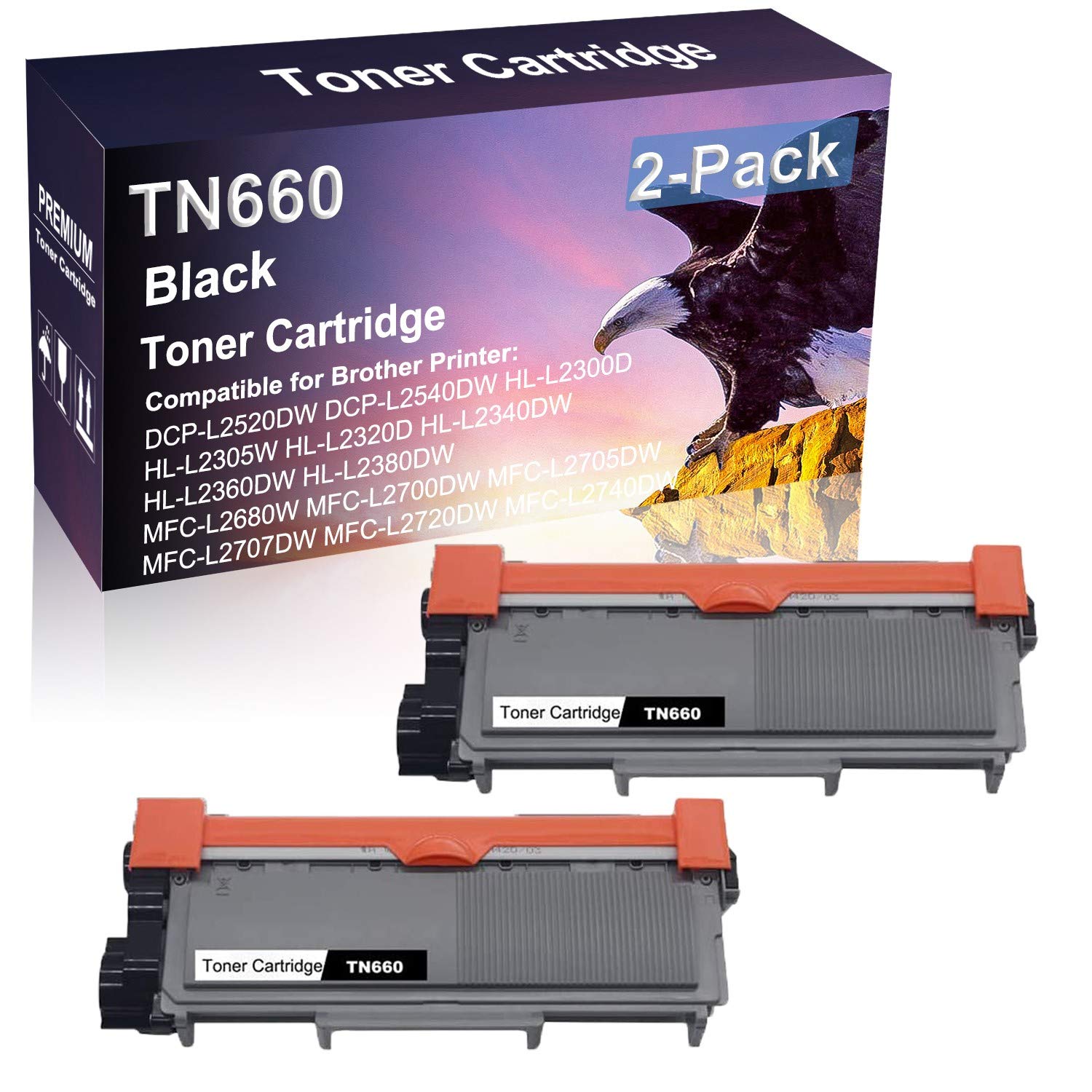 2 Pack High Yield TN660/TN-660 Compatible Toner Cartridge for Brother DCP-L2520DW & DCP-L2540DW Laser Printers - Perfect for Home Office & Small Business Printing Needs