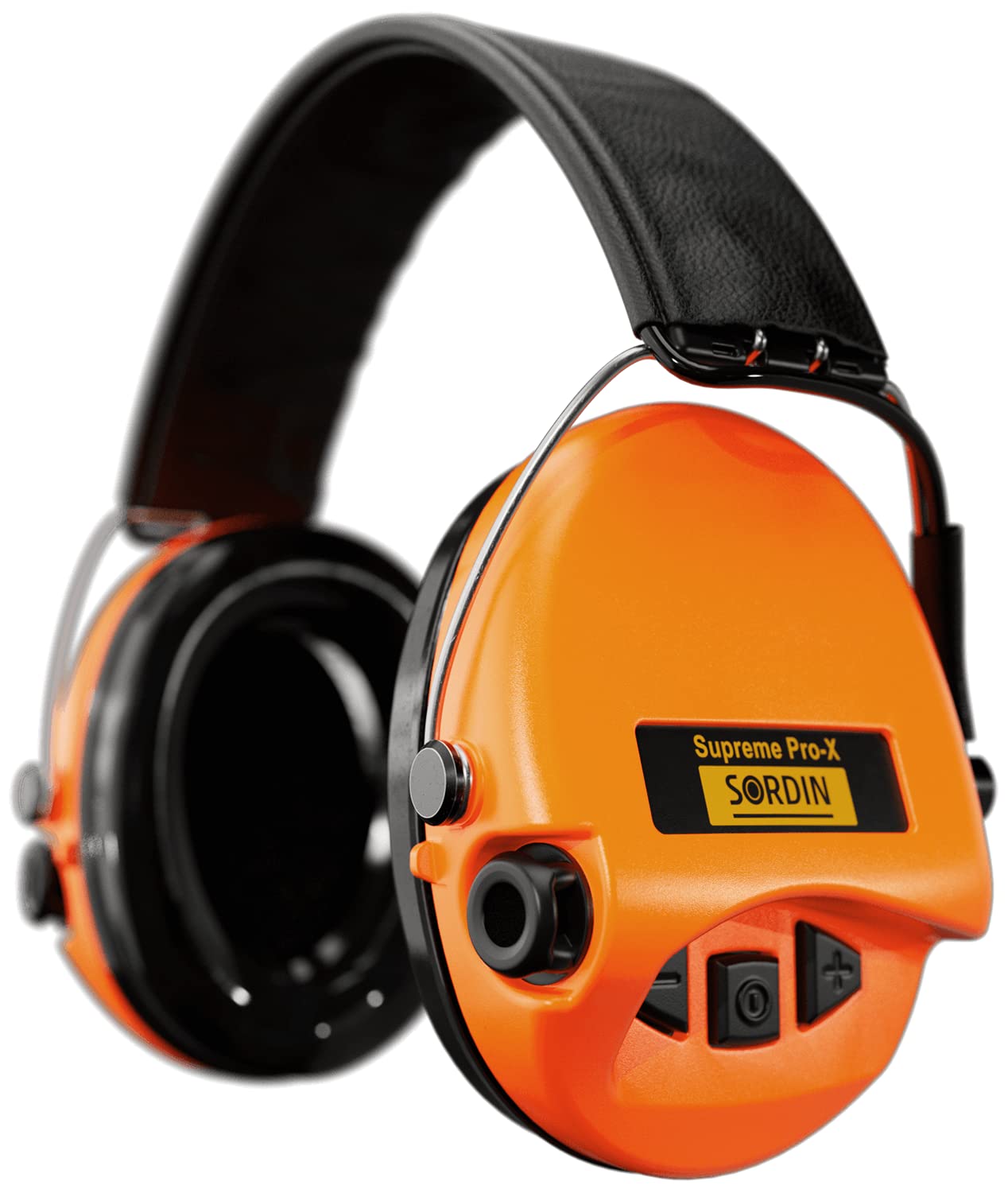 Sordin Supreme Pro-X Active Electronic Ear Muffs with Leather Headband & Gel Pads - Noise Cancelling Hearing Protection for Shooting, Hunting & Construction (Orange)