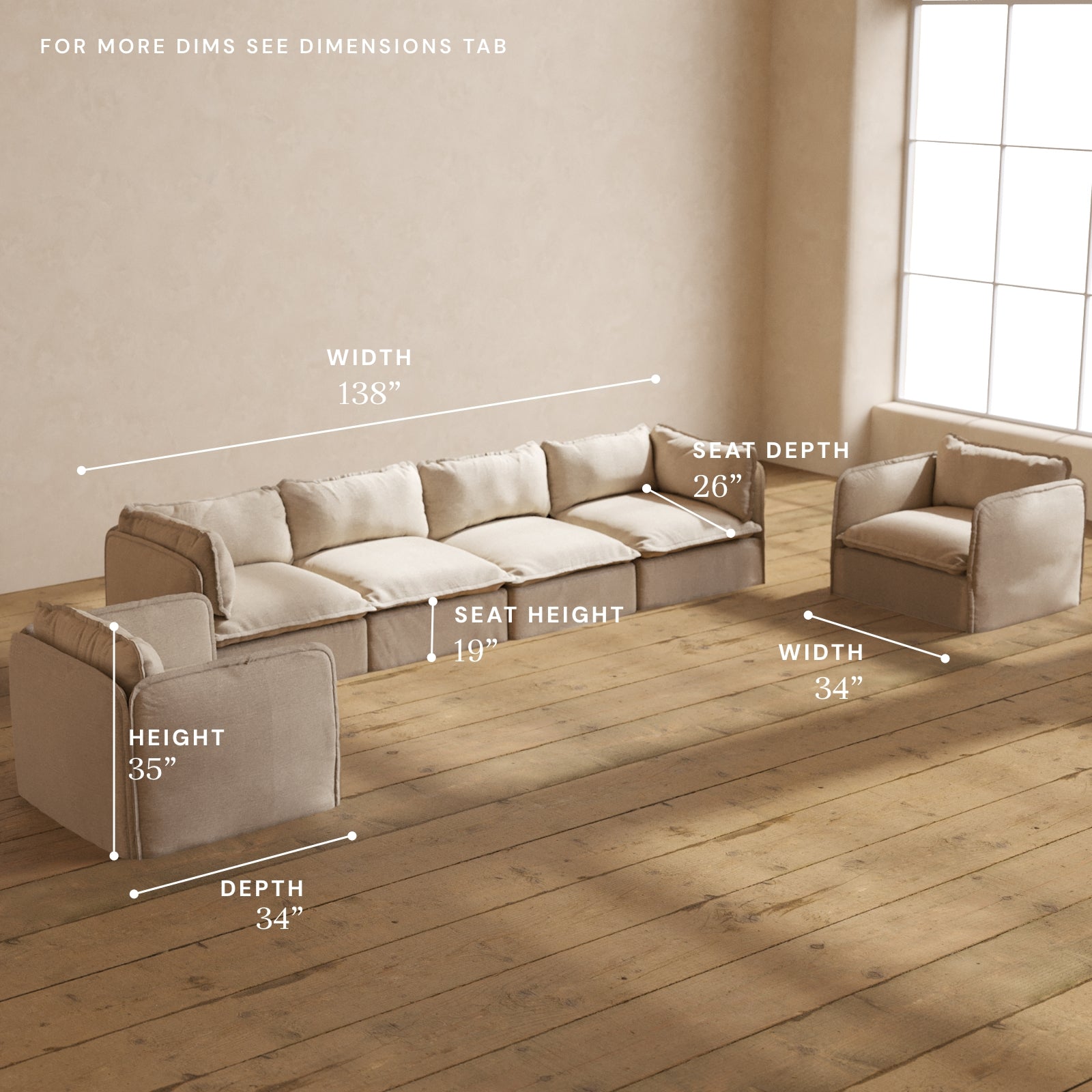 Premium Modular 4-Seater Sofa with Armchair Set in Oat Fabric - Luxury Blend for Living Room, Lounge & Family Gatherings