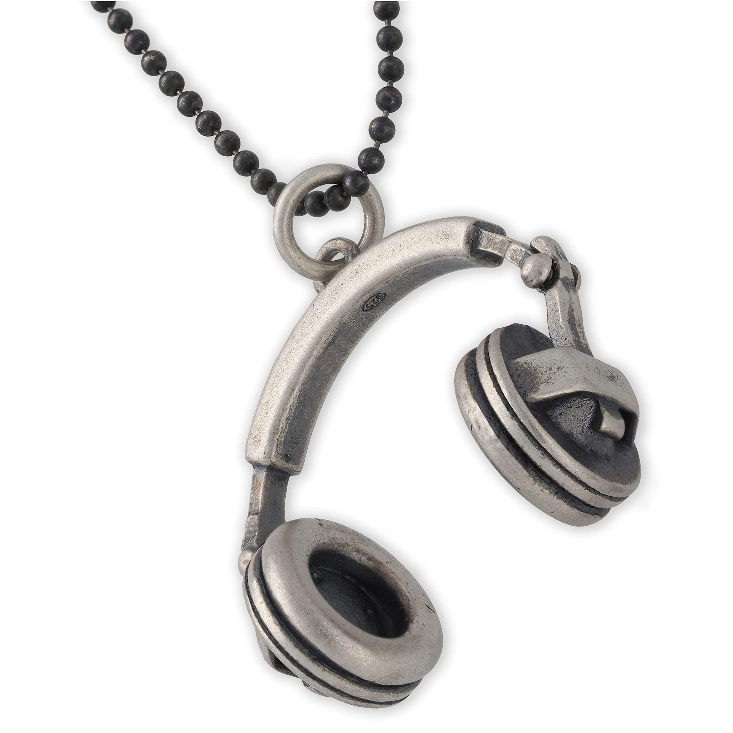 Sterling Silver Handmade Pendant Necklace for Men - Adjustable Ball Chain Music Jewelry - Perfect for Hip Hop DJs, Rappers & Headphone Lovers (Ideal Gift for Music Enthusiasts)