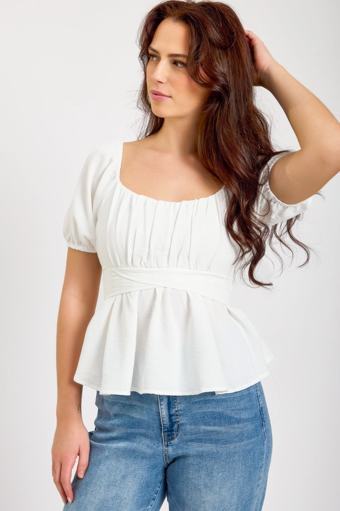 Airflow Short Sleeve Tie Back Peasant Top - Women's Boho Chic Blouse for Summer, Casual Outfits & Beach Wear