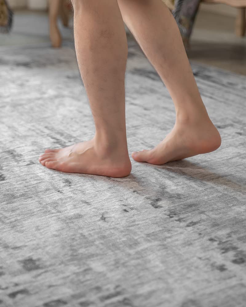RESARE Modern Abstract Distressed Area Rug 8x10 - Machine Washable Gray Rug for Living Room, Bedroom & Home Decor | Soft & Durable Floor Covering