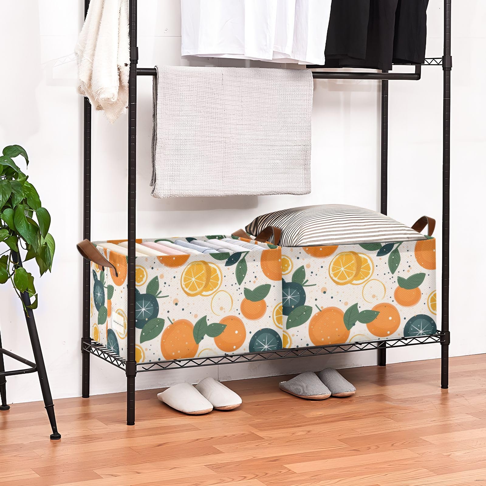 Emelivor Foldable Storage Bins with Handles - Orange Rectangular Storage Baskets for Shelves | Organizer for Home, Dorm, Office, Nursery & Closet | Perfect for Toys, Books, Clothes & Home Organization