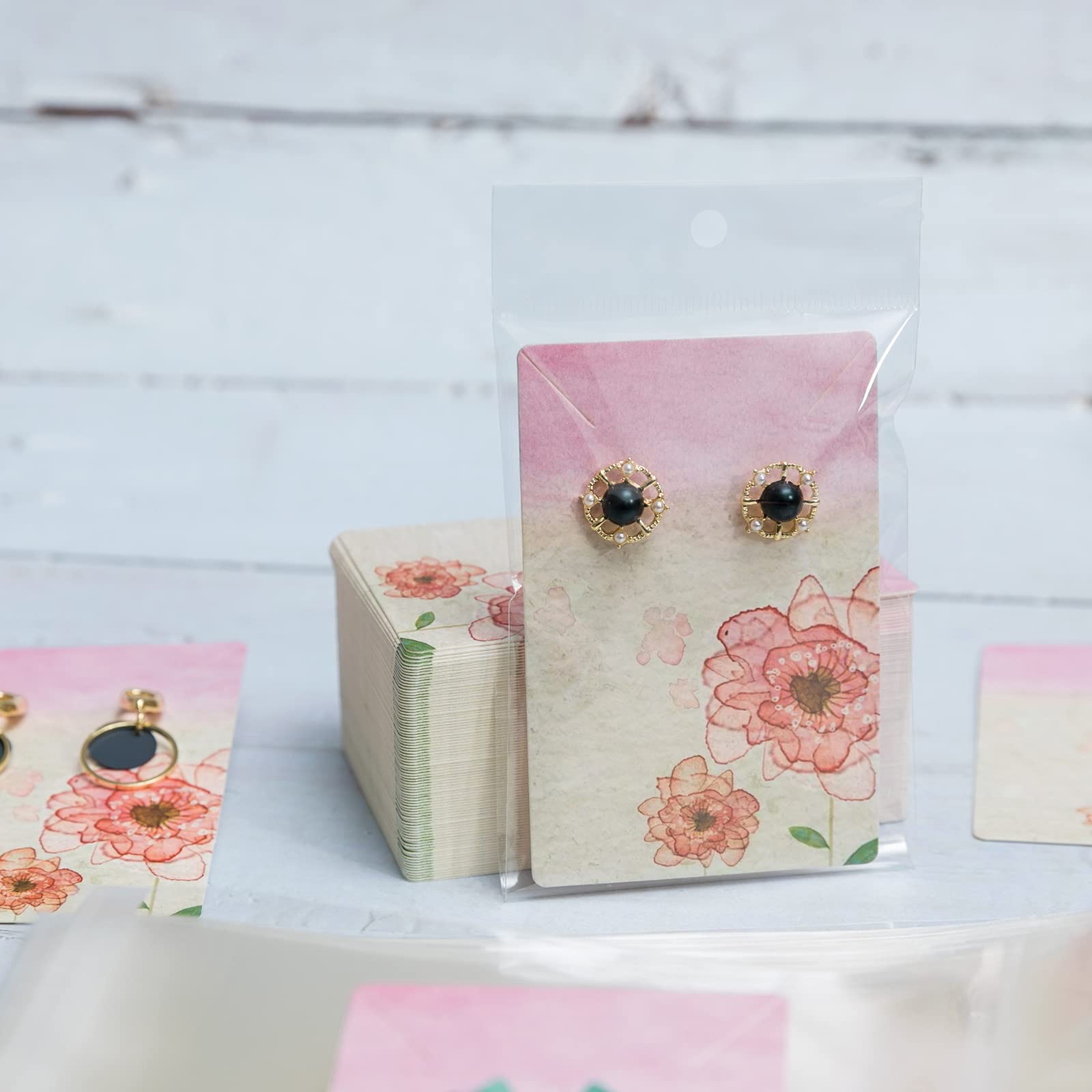 100-Pack Jewelry Display Cards with Bags - 3.5 x 2.4 Inch Necklace & Earring Holder Cards for Retail Packaging, Boutique Displays, and Gift Presentation - Premium Paper Jewelry Packaging Set