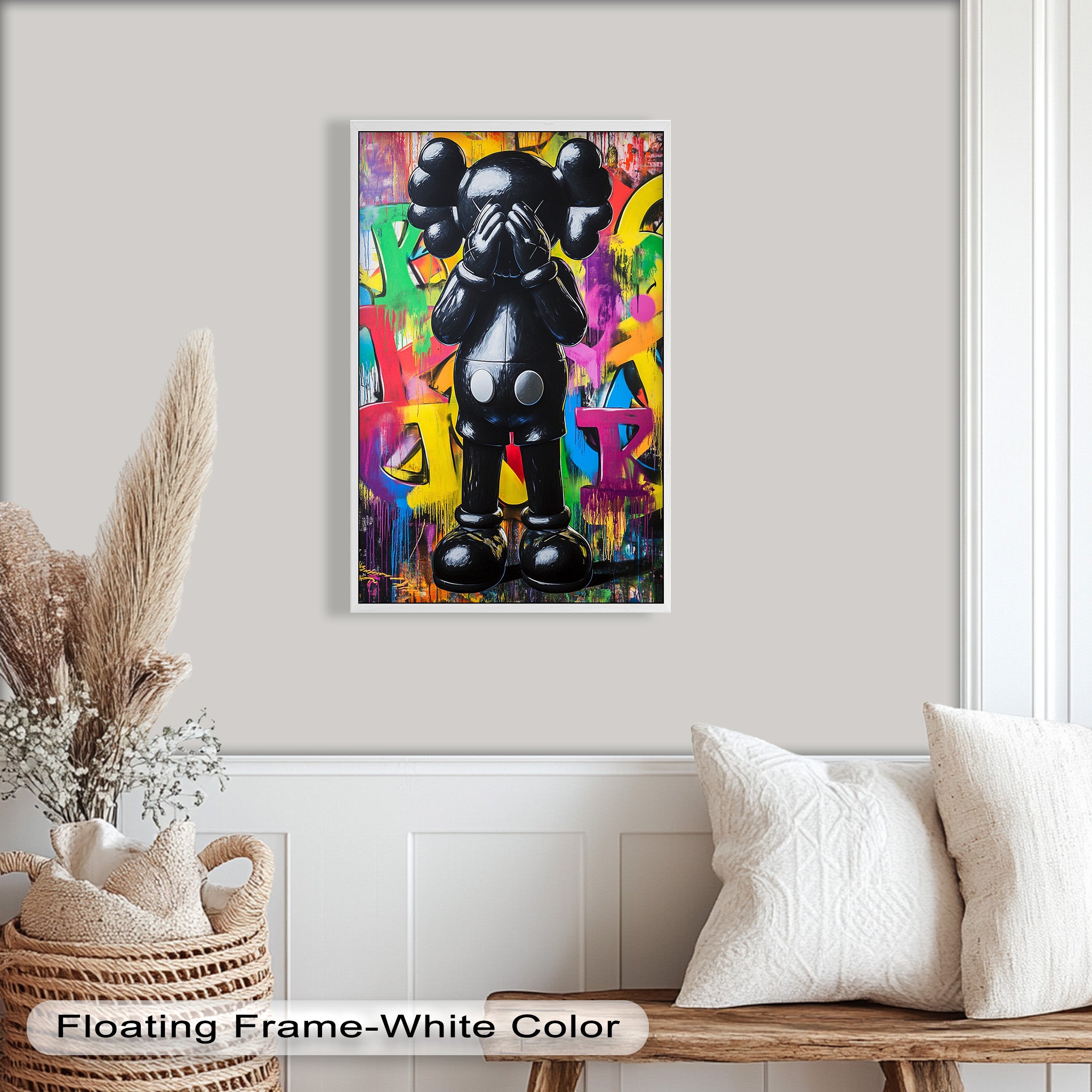 KAWS Oil Painting - Behind the Hands Wall Art | Modern Pop Art Home Decor for Living Room, Bedroom & Office