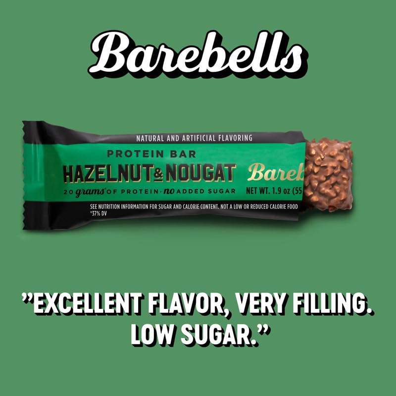 Barebells Protein Bars Hazelnut & Nougat - 12 Pack, 1.9oz Each - 20g High Protein, Low Sugar (1g) Chocolate Snack - Perfect for Gym, Hiking & On-the-Go Breakfast
