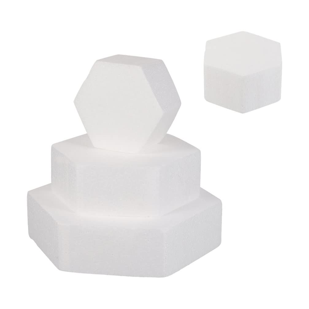 4Pcs Fake Cake Foam Dummy Set - Hexagonal Floral Arrangement Foam Cakes for Wedding Display, Arts & Crafts - 4 Tier Rotating Cake Stand - Perfect for Wedding Decor, Party Centerpieces & DIY Projects