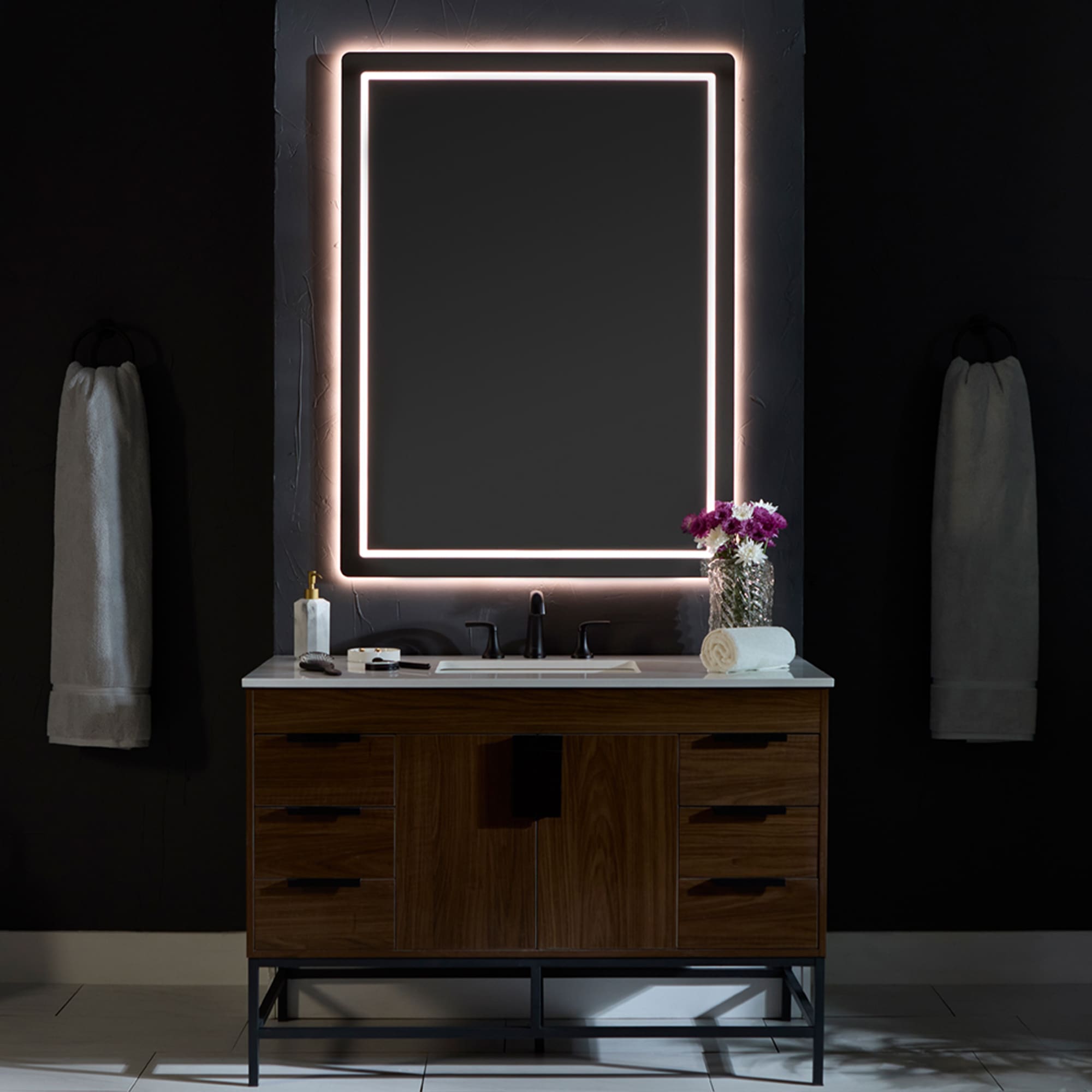Oxygen Compact 3 0401 15 LED Lighted Mirror - 36x24 Inch Black Bathroom Vanity Mirror with Bright Lighting (Open Box) - Perfect for Makeup, Shaving & Home Decor