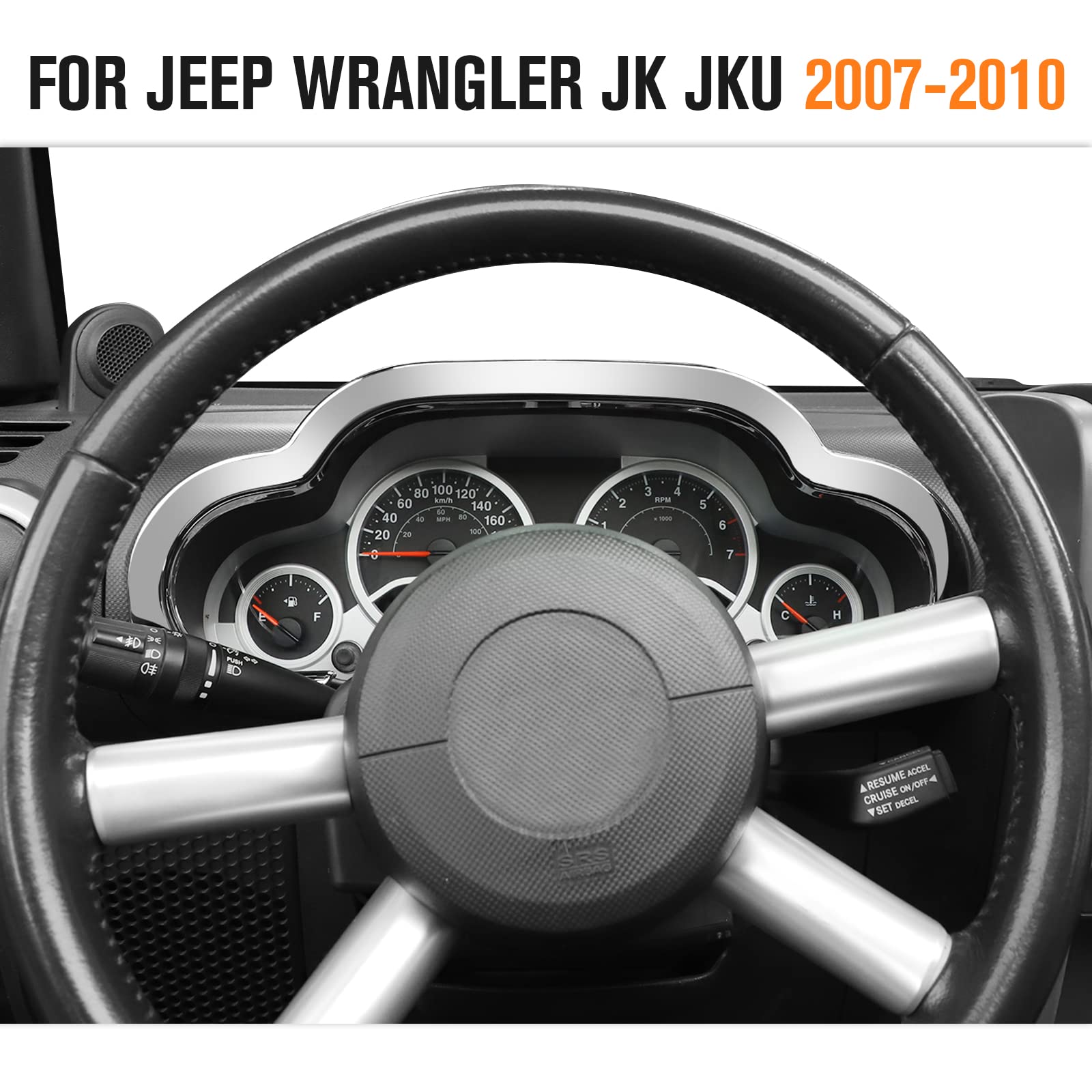 Chrome Dashboard Instrument Panel Trim Cover for Jeep Wrangler JK & Unlimited 2/4 Door 2007-2010 | Interior Accessories Upgrade | Perfect for Off-Roading & Customization