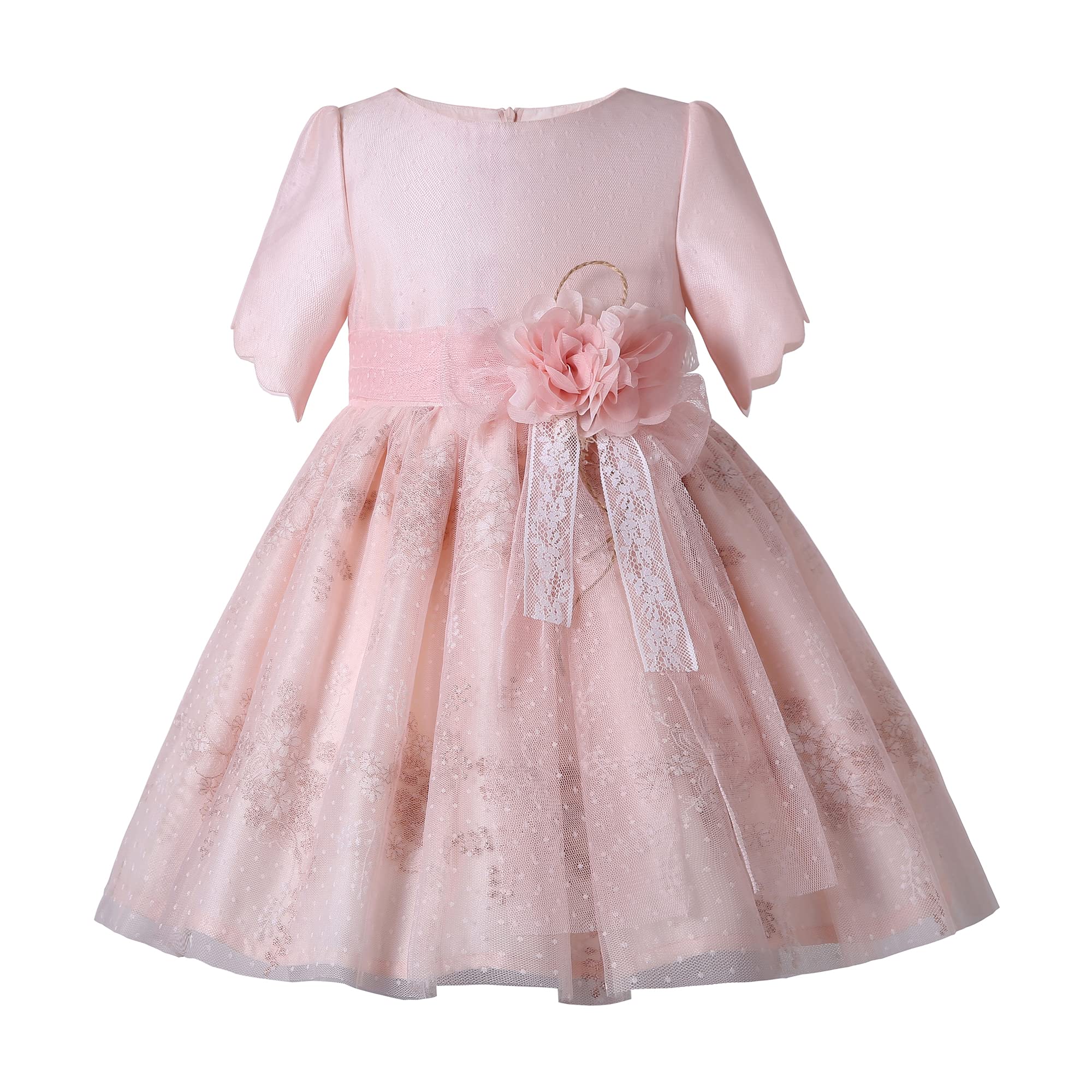 Pettigirl Girls Vintage Valentine Pink Tulle Lace Ruffle Dress - Toddler Fancy Party Outfit for Wedding, Birthday & Special Occasions