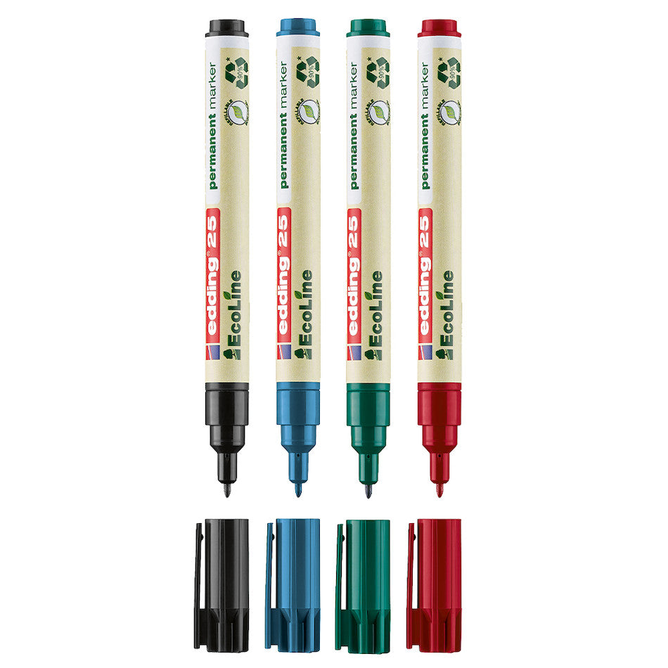 edding EcoLine 25 Permanent Marker Set of 4 - Non-Toxic, Water-Resistant Markers for Office, School & Art Projects | Ideal for Labeling, Crafting & Whiteboard Writing