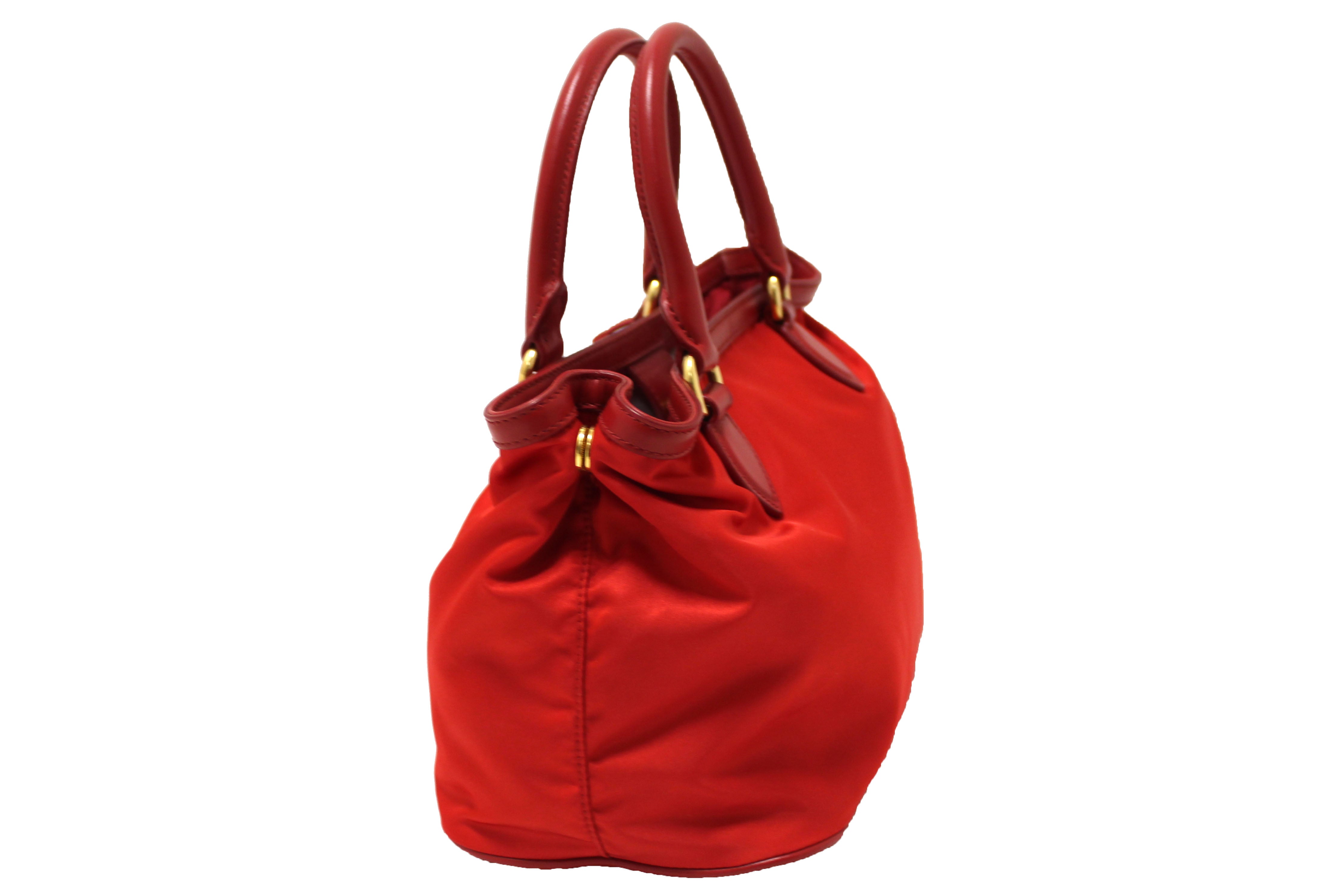 Authentic Prada Red Nylon Tessuto Tote Bag with Adjustable Shoulder Strap - Luxury Designer Handbag for Women, Perfect for Work, Travel & Everyday Use
