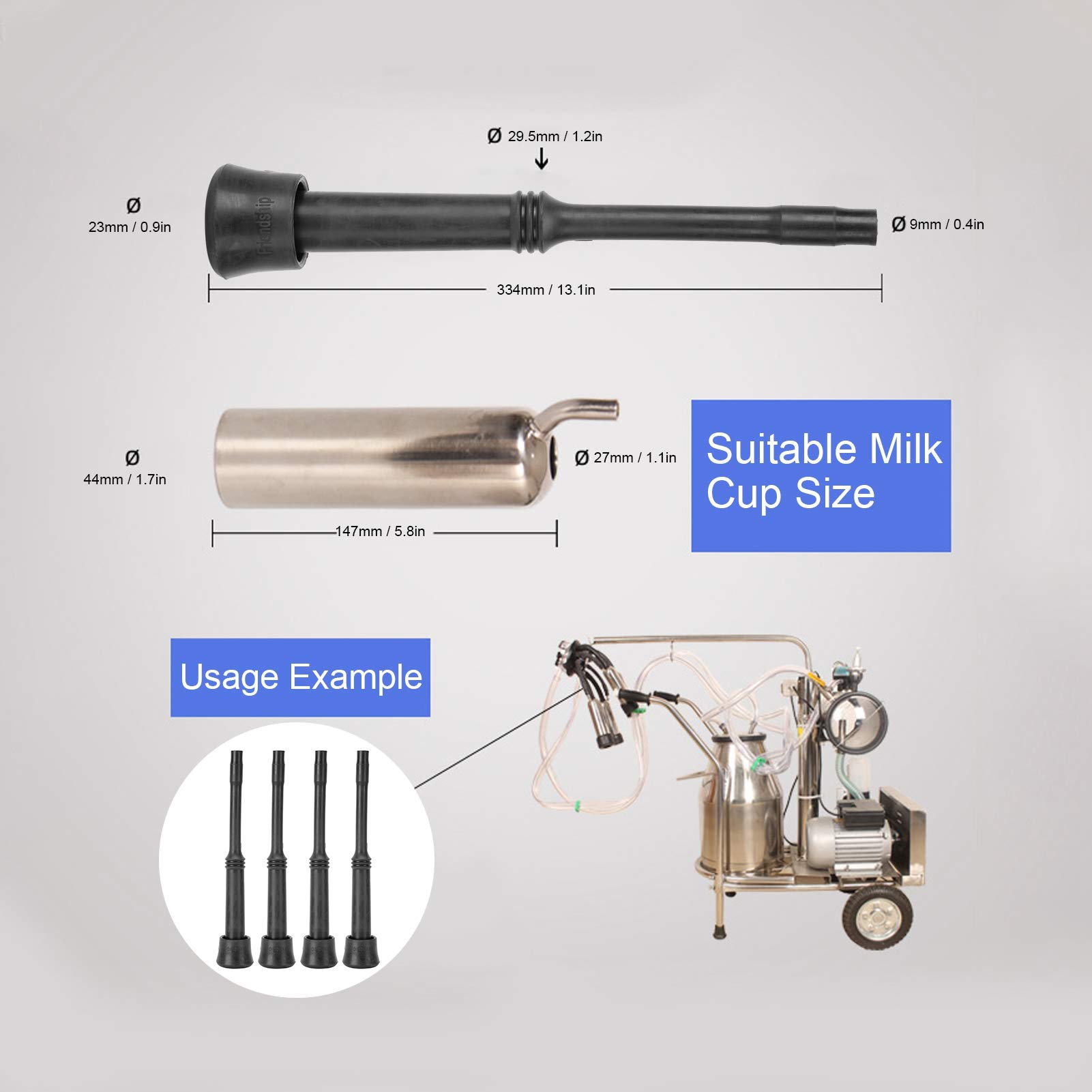 OUKENS 4Pcs Black Soft Rubber Milking Machine Liners - Replacement Inflation Liner Parts for Livestock Milking Equipment | Easy Installation Accessories for Dairy Farming & Breeding Industry | Ideal for Cows, Goats & Sheep Milking Operations