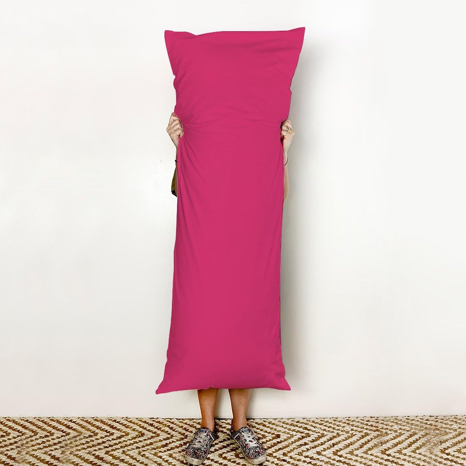 Bright Neon Pink Body Pillow Cover 20x54 Inches - Soft & Breathable Pillowcase with Hidden Zipper for Hair & Skin Protection - Perfect for Anime, Maternity, and Home Decor (20