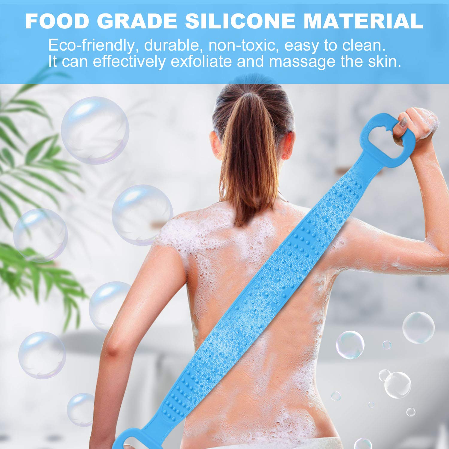 Exfoliating Silicone Bath Body Brush with Long Strap - Soft Back Scrubber for Shower, Deep Cleansing & Massage, Easy to Clean & Lathers Well - Perfect for Exfoliation, Back Cleaning & Relaxing Bath Time