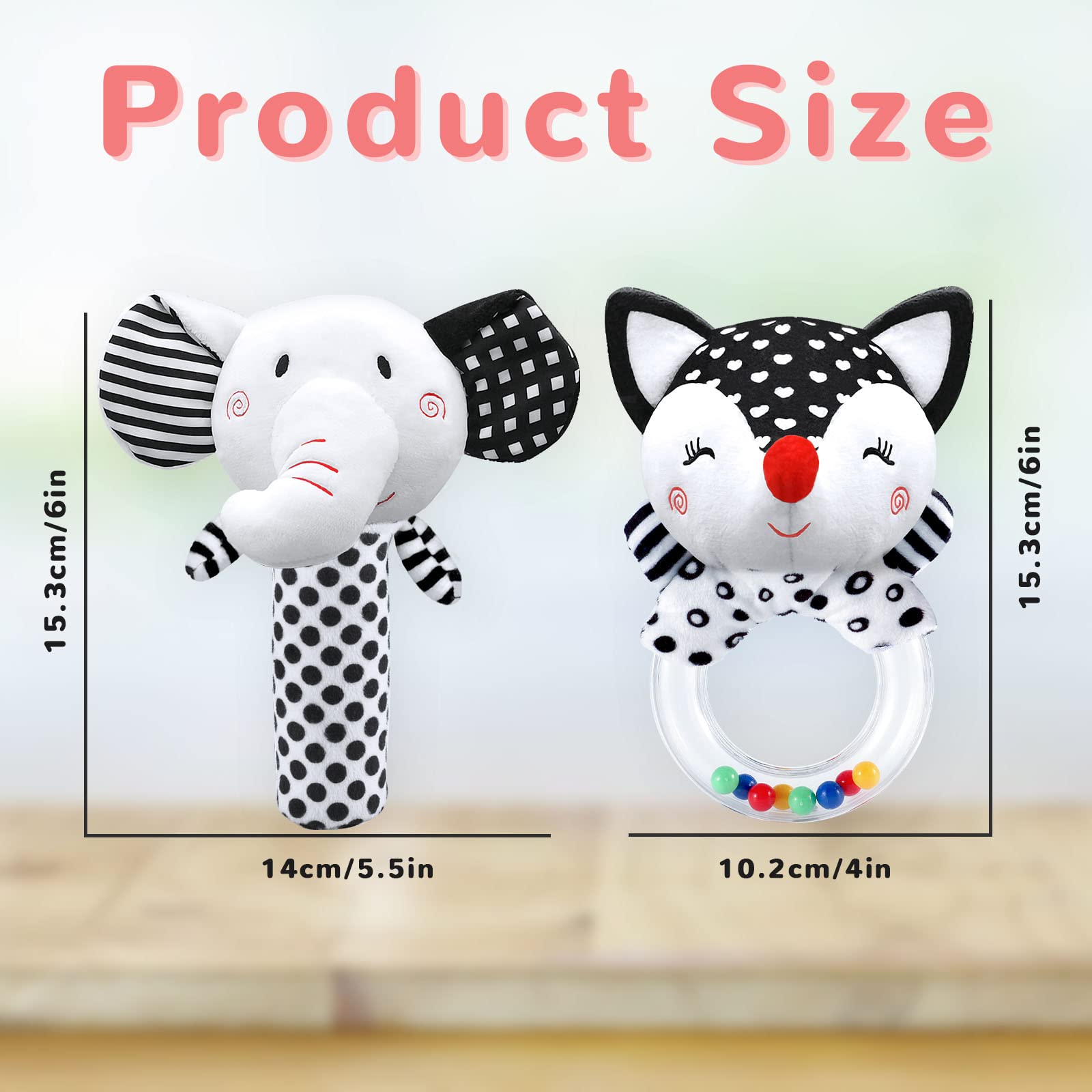 High Contrast Black & White Baby Rattles & Plush Toys for Newborns 0-3 Months - Sensory Development & Early Learning Infant Toys for Crib, Stroller & Playtime