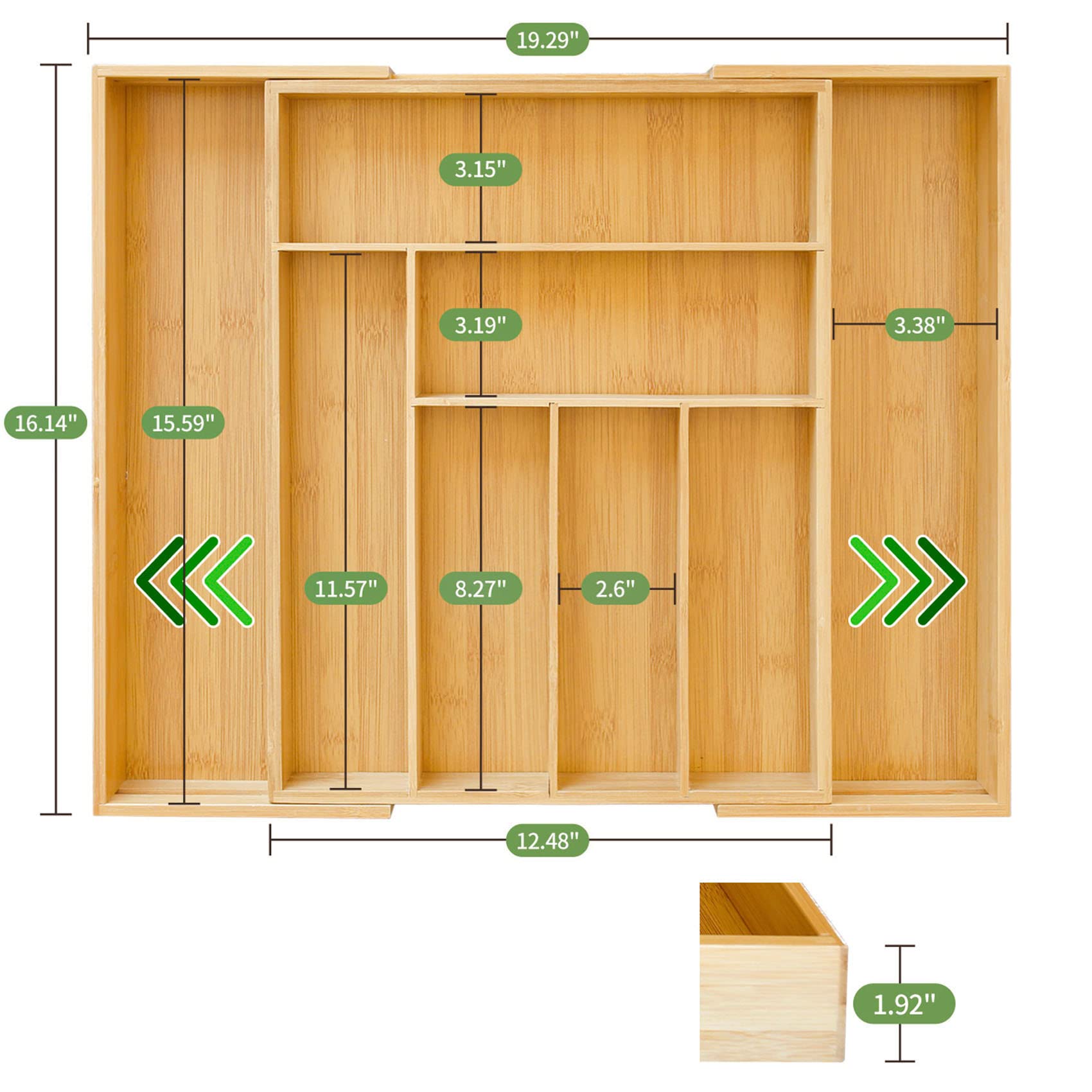 Expandable Bamboo Kitchen Drawer Organizer - 8 Compartment Utensil Tray with Grooved Dividers for Flatware & Cutlery Storage, Perfect for Kitchen Drawer Organization (Natural)