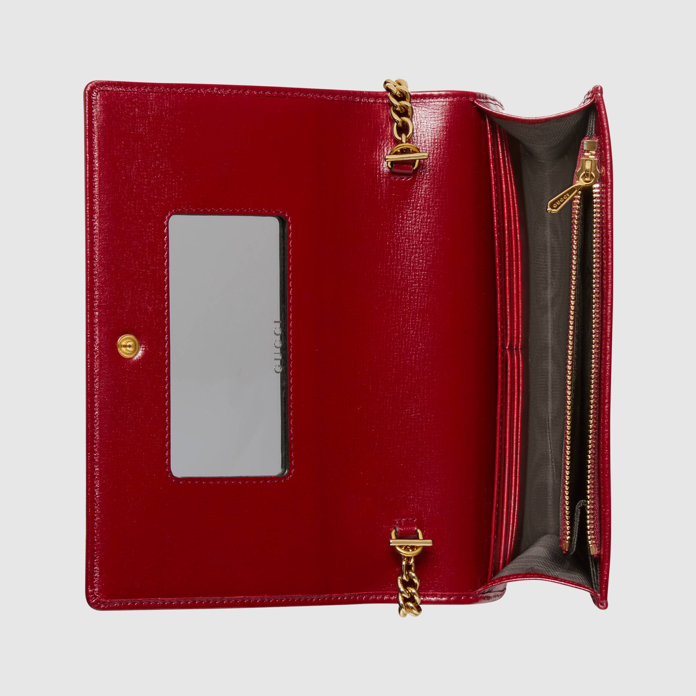 Gucci Leather Chain Card Holder Wallet for Women - Red | RFID Blocking Credit Card Case with Detachable Chain Strap | Perfect for Parties, Travel & Everyday Use