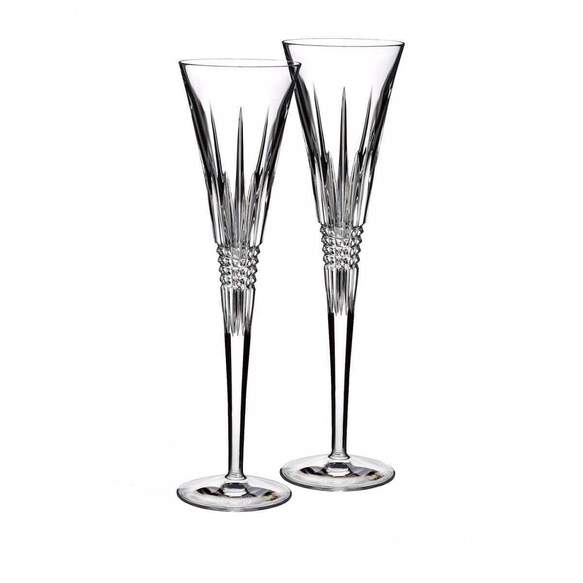 Lismore Diamond Toasting Flute Glass Set of 2 - Elegant Champagne Flutes for Weddings, Anniversaries & Celebrations - Perfect for Romantic Dinners & Special Occasions