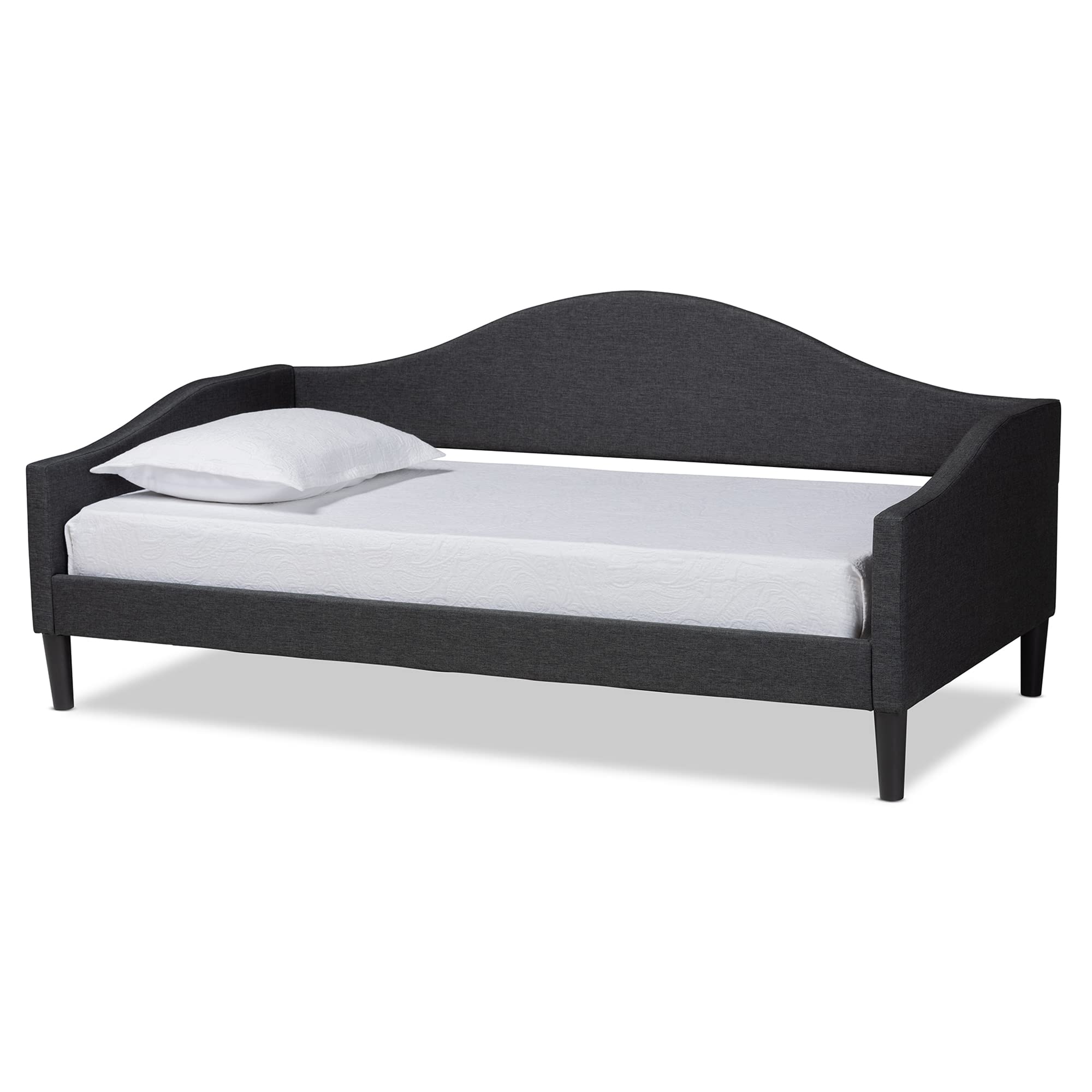 Baxton Studio Milligan Modern Charcoal Fabric Upholstered Twin Daybed with Dark Brown Wood Frame - Perfect for Guest Rooms, Small Spaces & Contemporary Home Decor