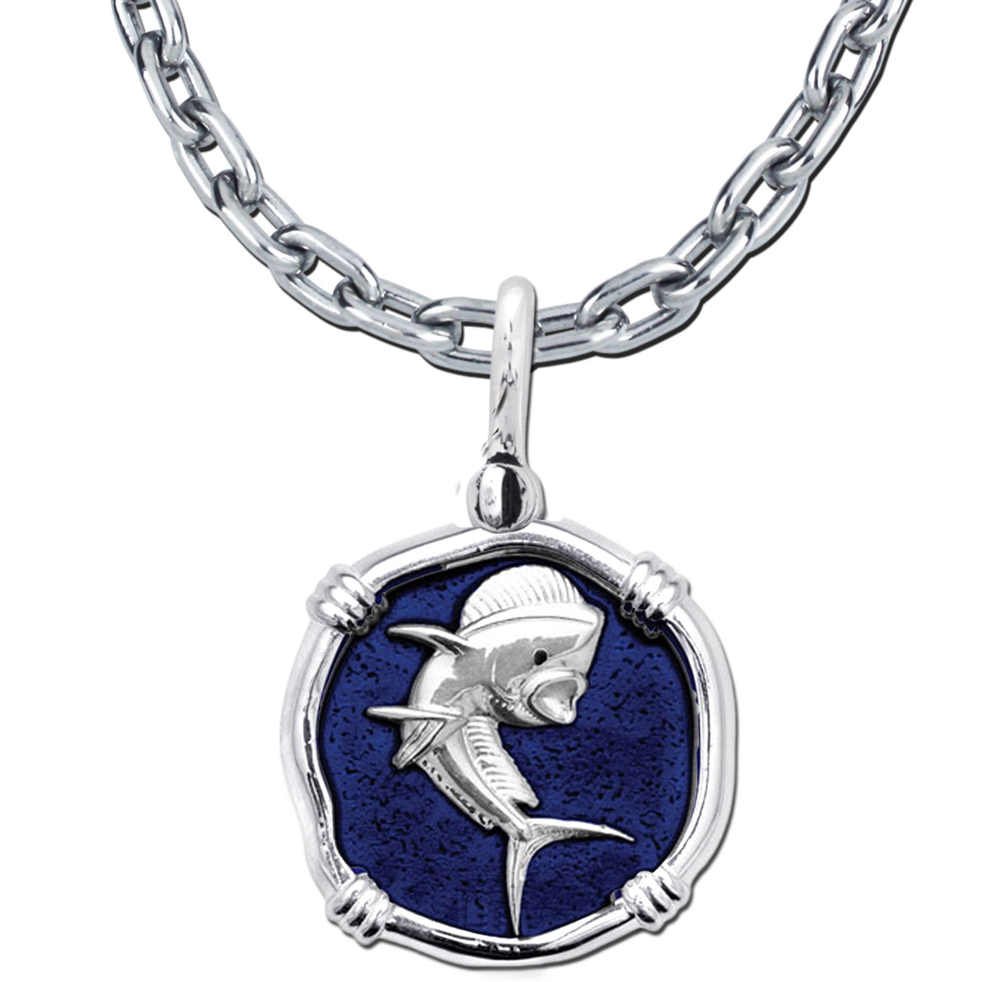 Guy Harvey Dolphinfish Mahi Dorado Sterling Silver Pendant Necklace - 24