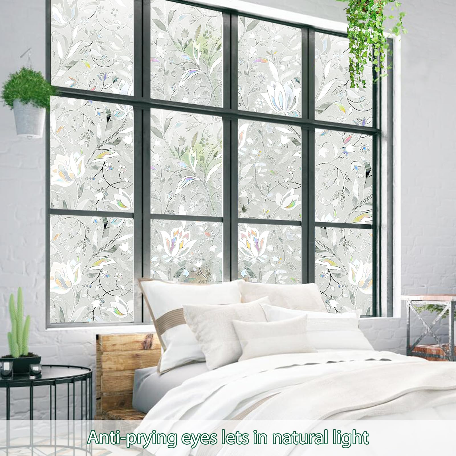 Shackcom 3D Rainbow Privacy Window Film - Stained Glass Tulip Pattern (17.5