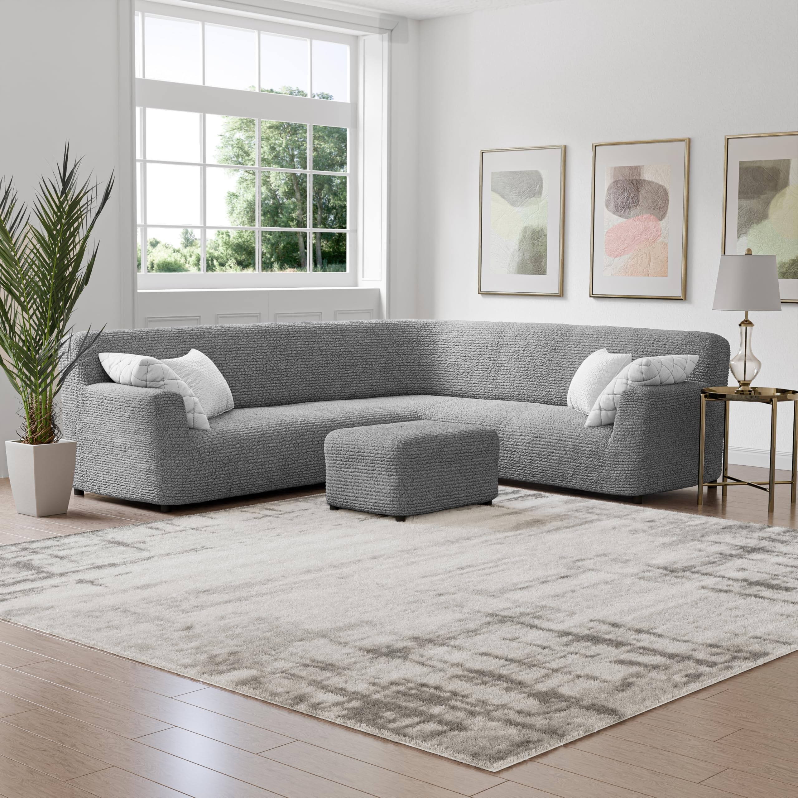 PAULATO BY GA.I.CO. Extra Large L-Shaped Sectional Sofa Cover - Washable Polyester Slipcover - 1-Piece Form Fit Furniture Protector - Microfiber Fabric - Ash Color - Perfect for Living Room, Family Room & Home Theater Seating Protection