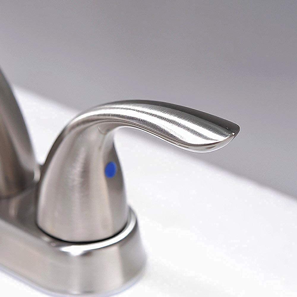 Phiestina 4 Inch Centerset Bathroom Sink Faucet - 2 Handles, Lead-Free, Includes Copper Pop-Up Drain & Supply Lines - Perfect for Modern Bathroom Renovations & Small Space Vanities