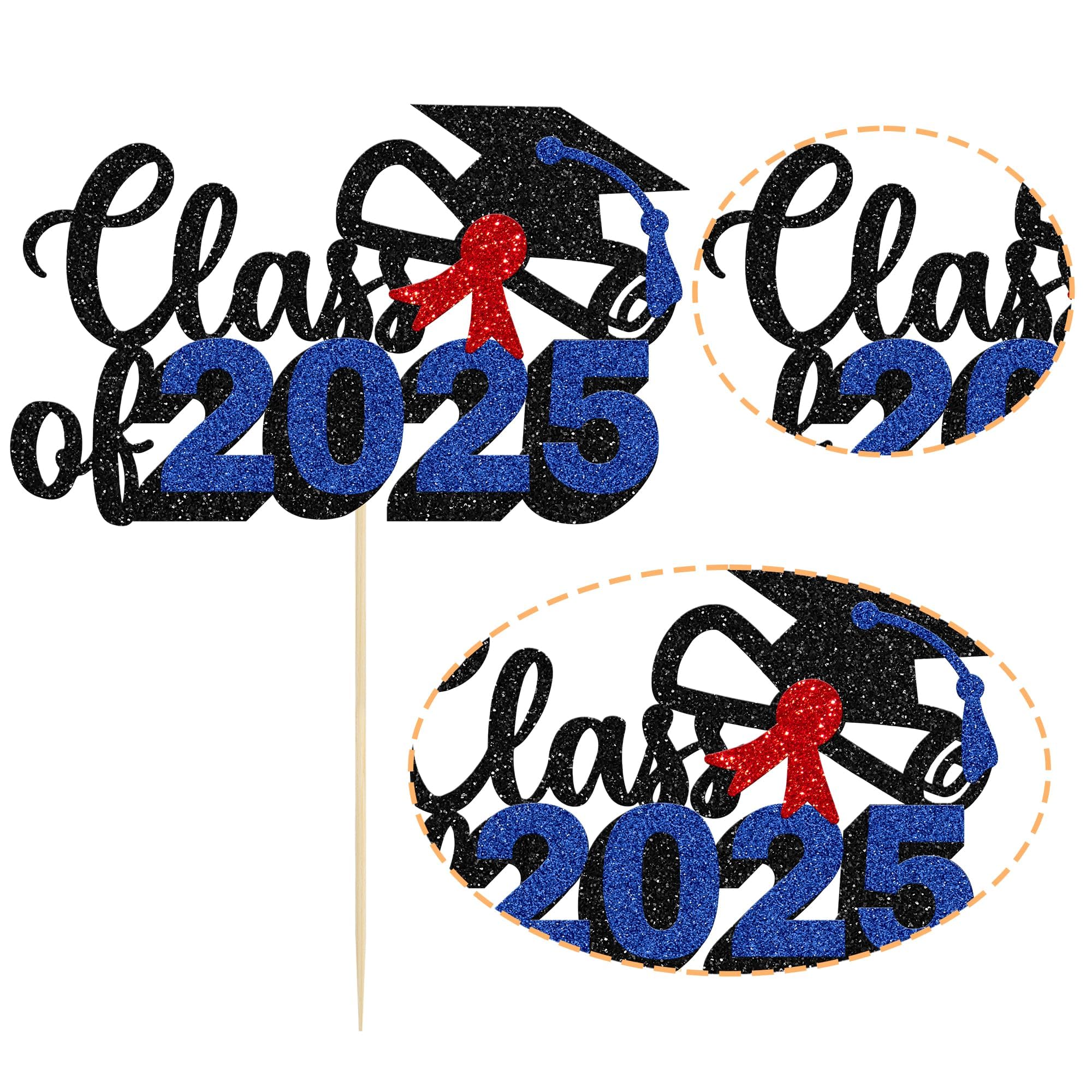 Class of 2025 Graduation Cake Topper - Blue Glitter 2025 Grad Party Decorations for Graduation Cakes | Perfect for High School & College Graduation Parties, Commencement Celebrations & Grad Photo Backdrops