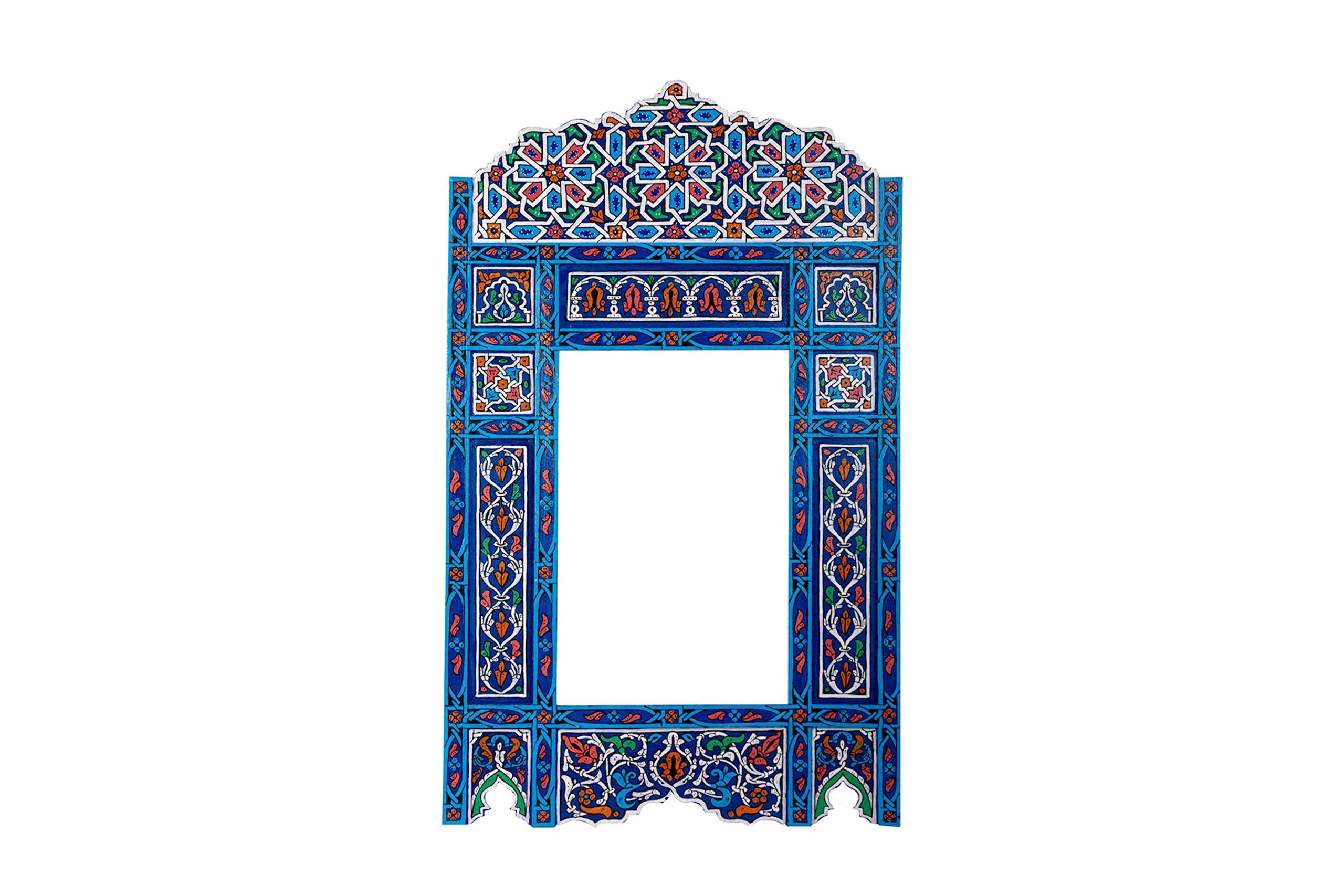 Handcrafted Moroccan Arch Mirror - Large Wooden Farmhouse Wall Mirror with Rustic Blue Vintage Frame for Bathroom, Living Room & Bedroom Decor