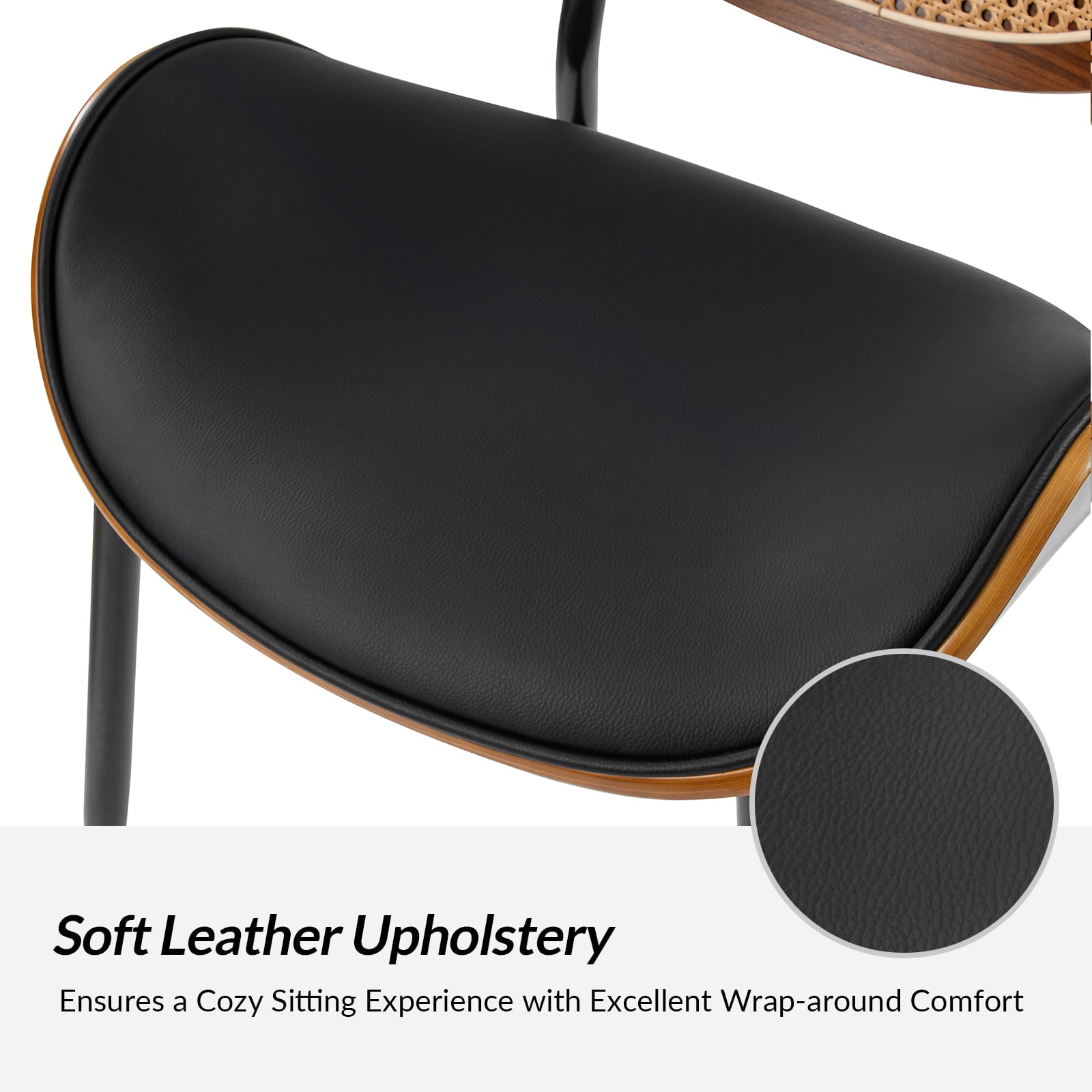 Flora Curved Wood Backrest Faux Leather Upholstered Dining Chair Cushion - Ergonomic Support for Kitchen, Restaurant & Office - Comfortable Seat Pad with Wooden Frame (Multiple Styles Available)