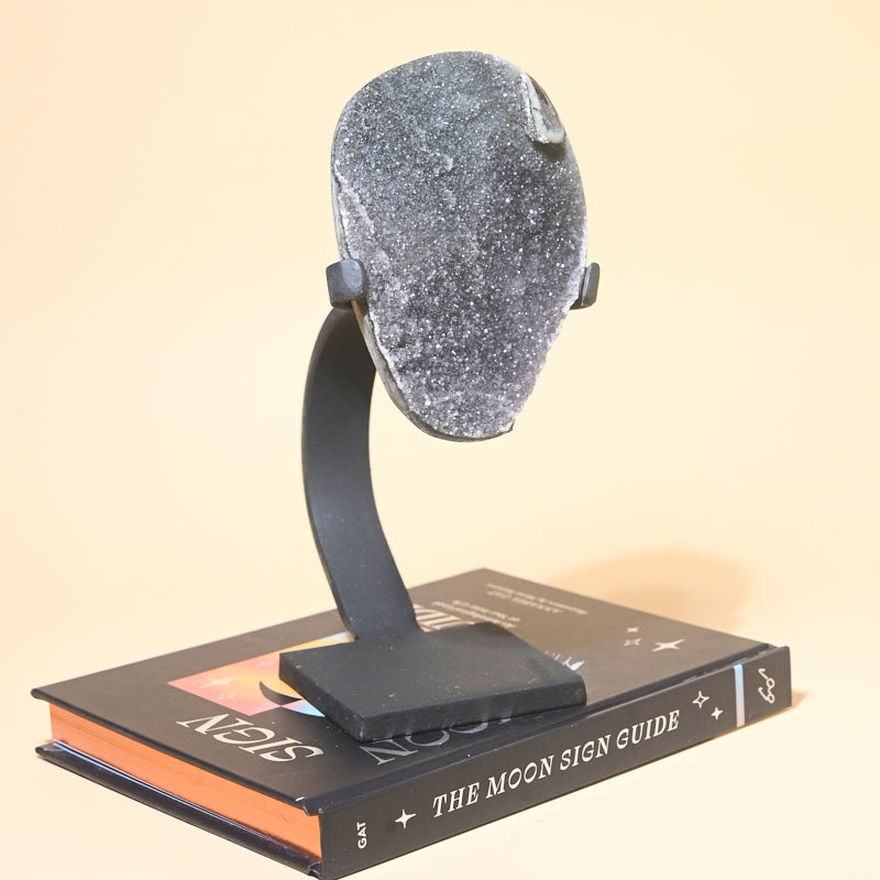 Natural Amethyst Geode on Wooden Stand - 2.5 lbs Healing Crystal for Home Decor, Meditation & Spiritual Gifts