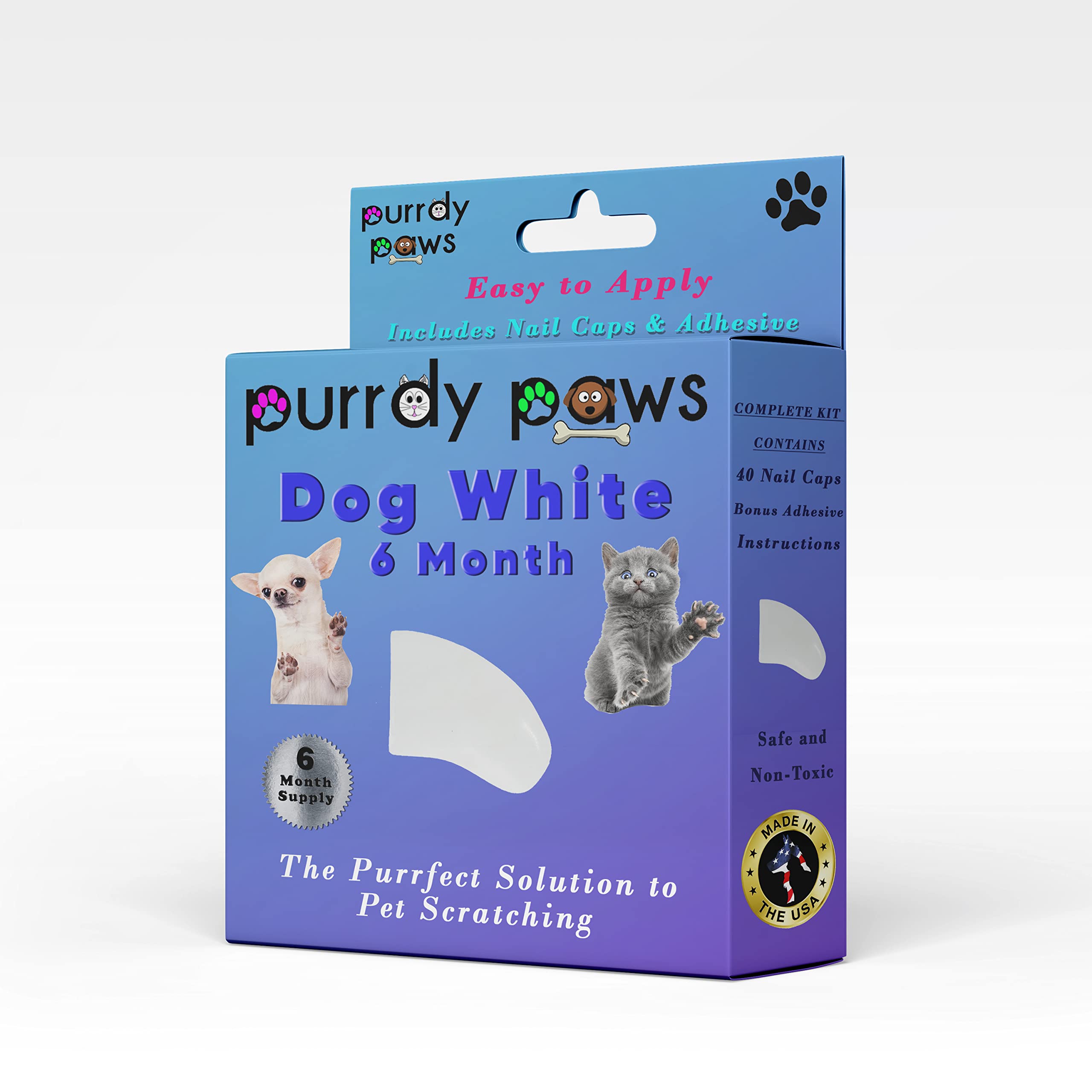 6 Month Supply Soft Nail Caps for Small Dogs - White XS Size | Safe & Comfortable Pet Nail Covers for Indoor Protection & Floor Scratching Prevention