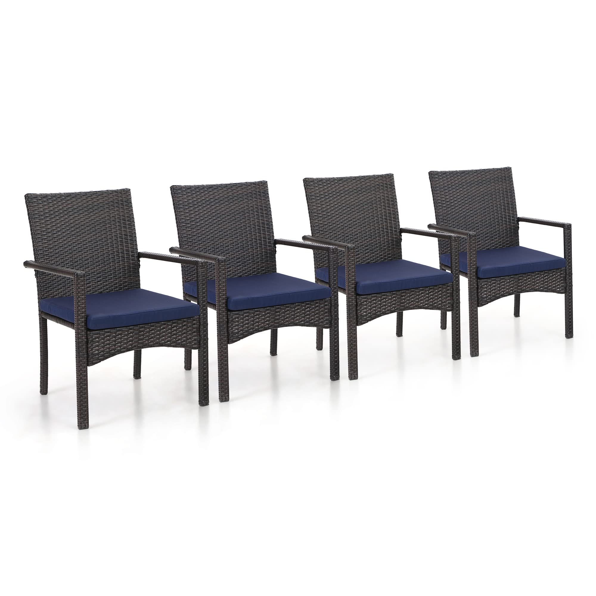 Sophia & William 4-Piece Patio Chair Set - All-Weather Wicker Outdoor Dining Chairs with Cushions - Lightweight Rattan Furniture for Backyard, Garden, Poolside & Terrace Dining
