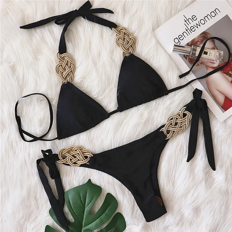 Sexy Black Brazilian Bikini Set for Women - High Waist Swimwear Two Piece Bathing Suit, Summer Beach Pool Party Wear, Perfect for Vacation & Tropical Getaways