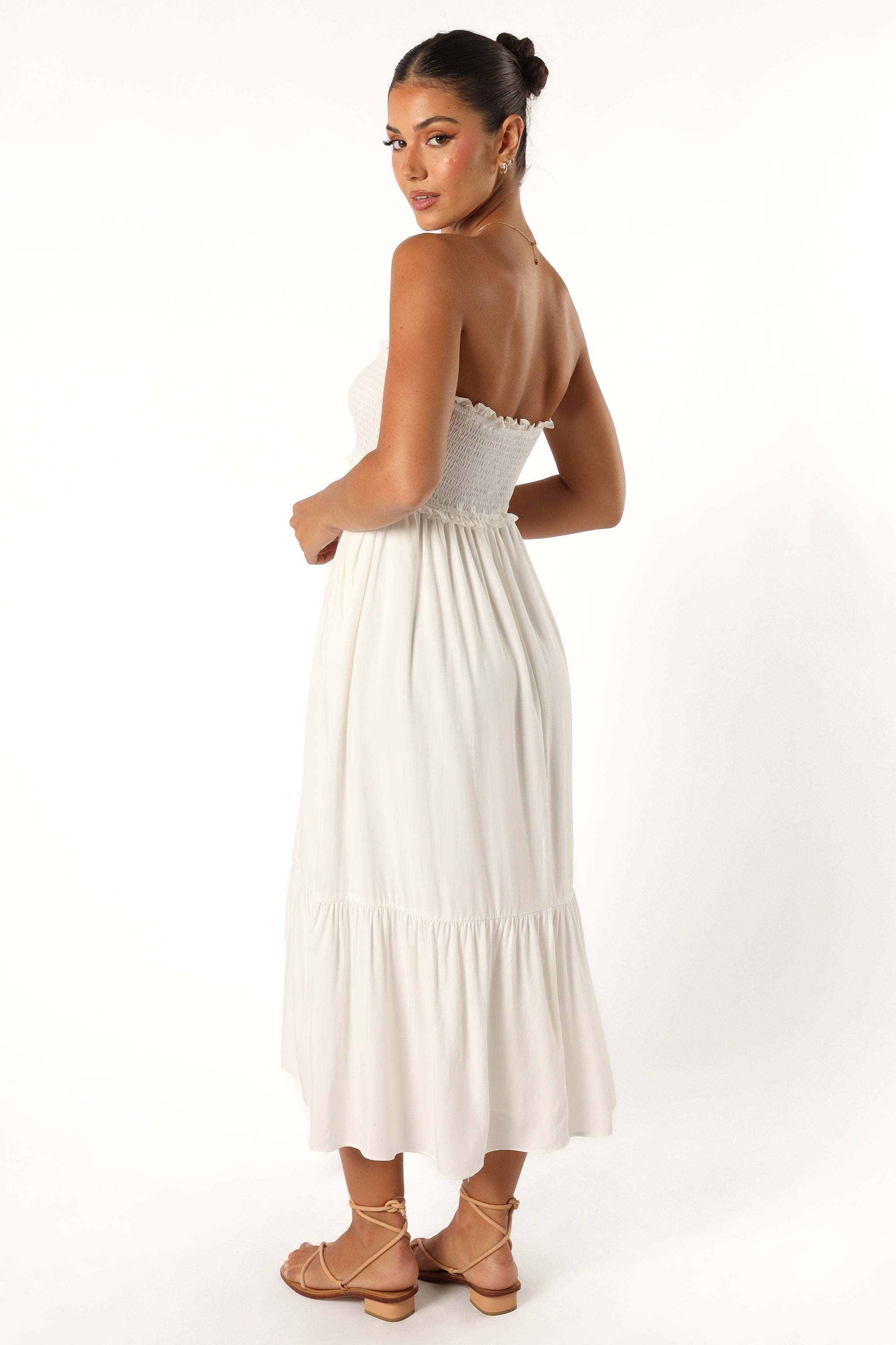 Dayton Strapless Midi Dress in White - Elegant Summer Cocktail Party & Wedding Guest Dress