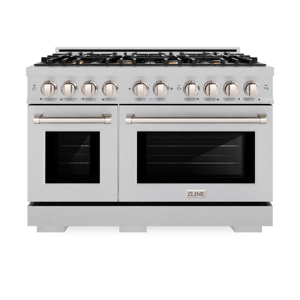 ZLINE 48 Inch 6.7 Cu Ft Double Oven Gas Range - Satin Stainless Steel with 8 Brass Burners (HGRS BR 48) | Professional Kitchen Appliance for Home Chefs & Cooking Enthusiasts